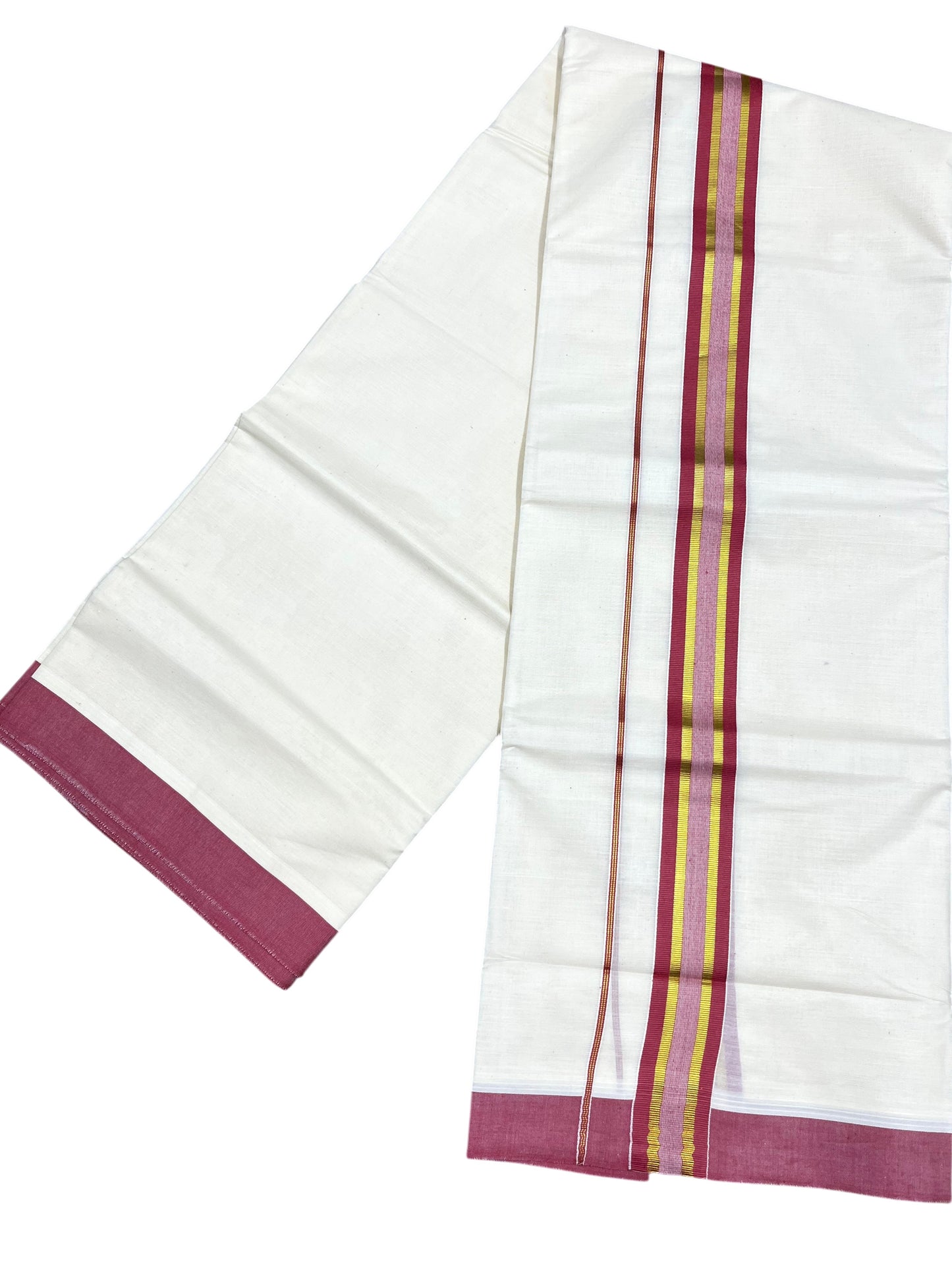 Southloom Pure Cotton Mundu with Red Border (South Indian Kerala Dhoti)