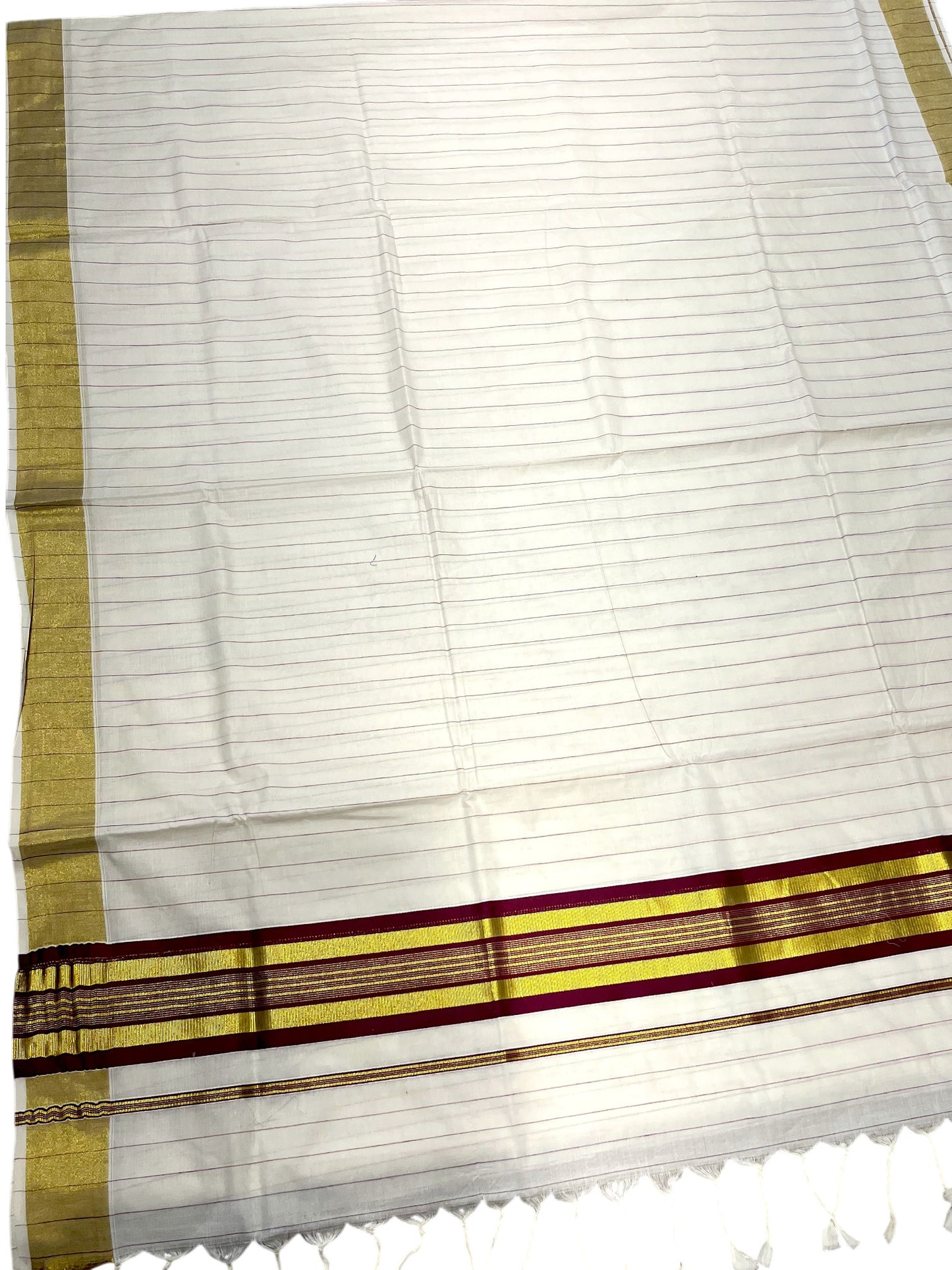 Southloom Kerala Cotton Kasavu Saree with Gold And Purple Lines on Body SL331