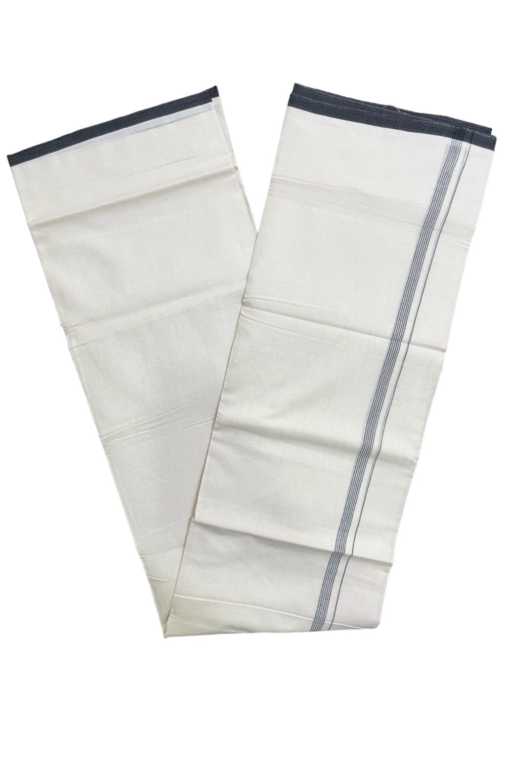 Pure Cotton Off White Double Mundu with Black Border (South Indian Kerala Dhoti)