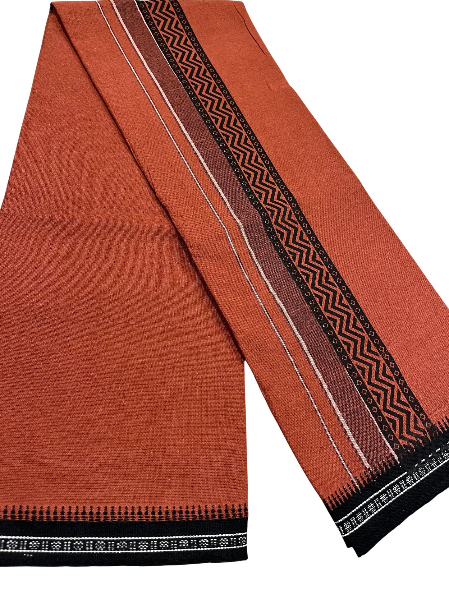 Southloom Saffron (Kaavi) Black Printed Single Mundu / Lungi (South Indian Kerala Dhoti)