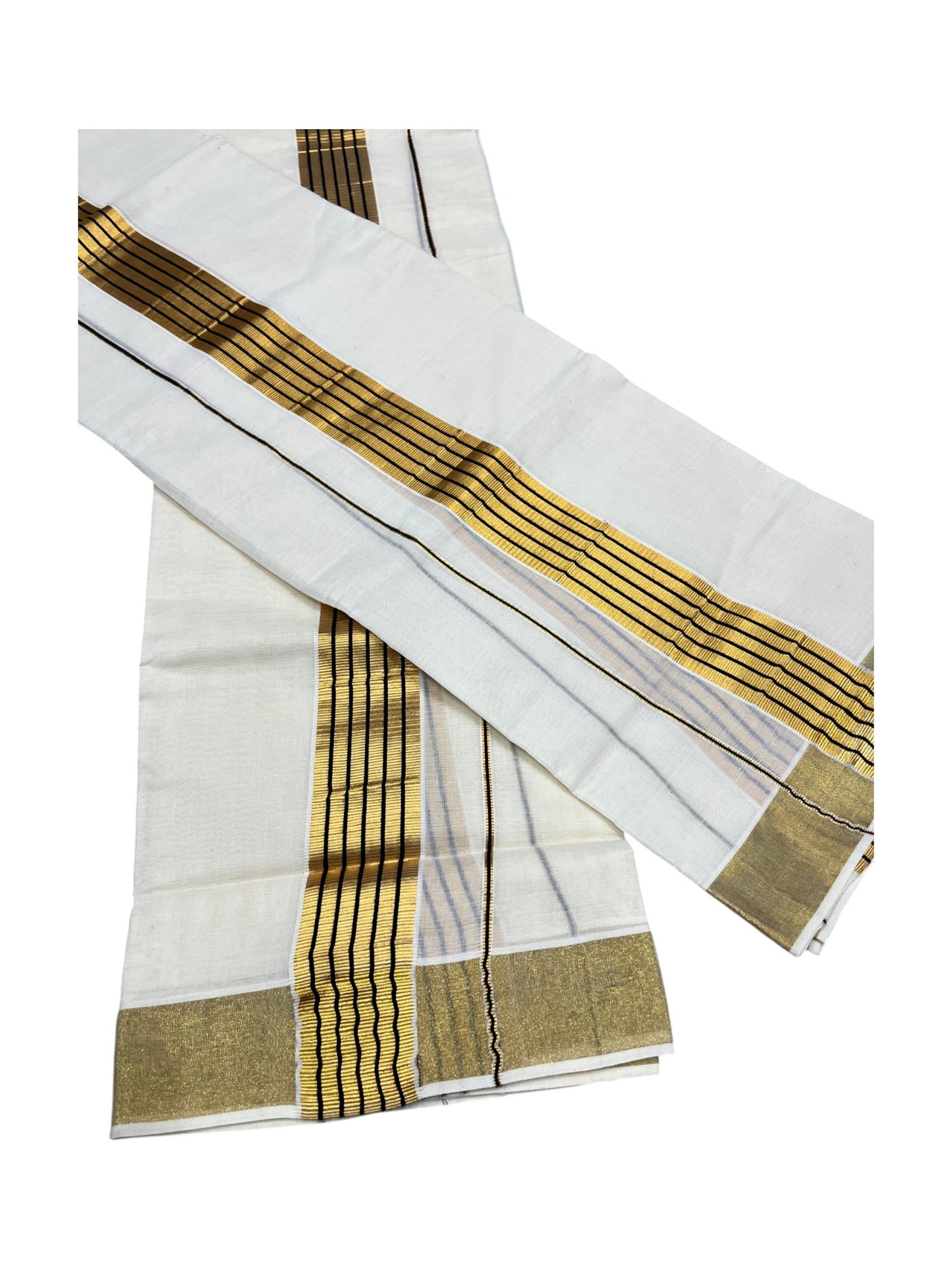 Southloom Pure Cotton Kerala Kasavu Set Mundu (Mundum Neriyathum) Kasavu & Black Border in 2.80 Mtrs