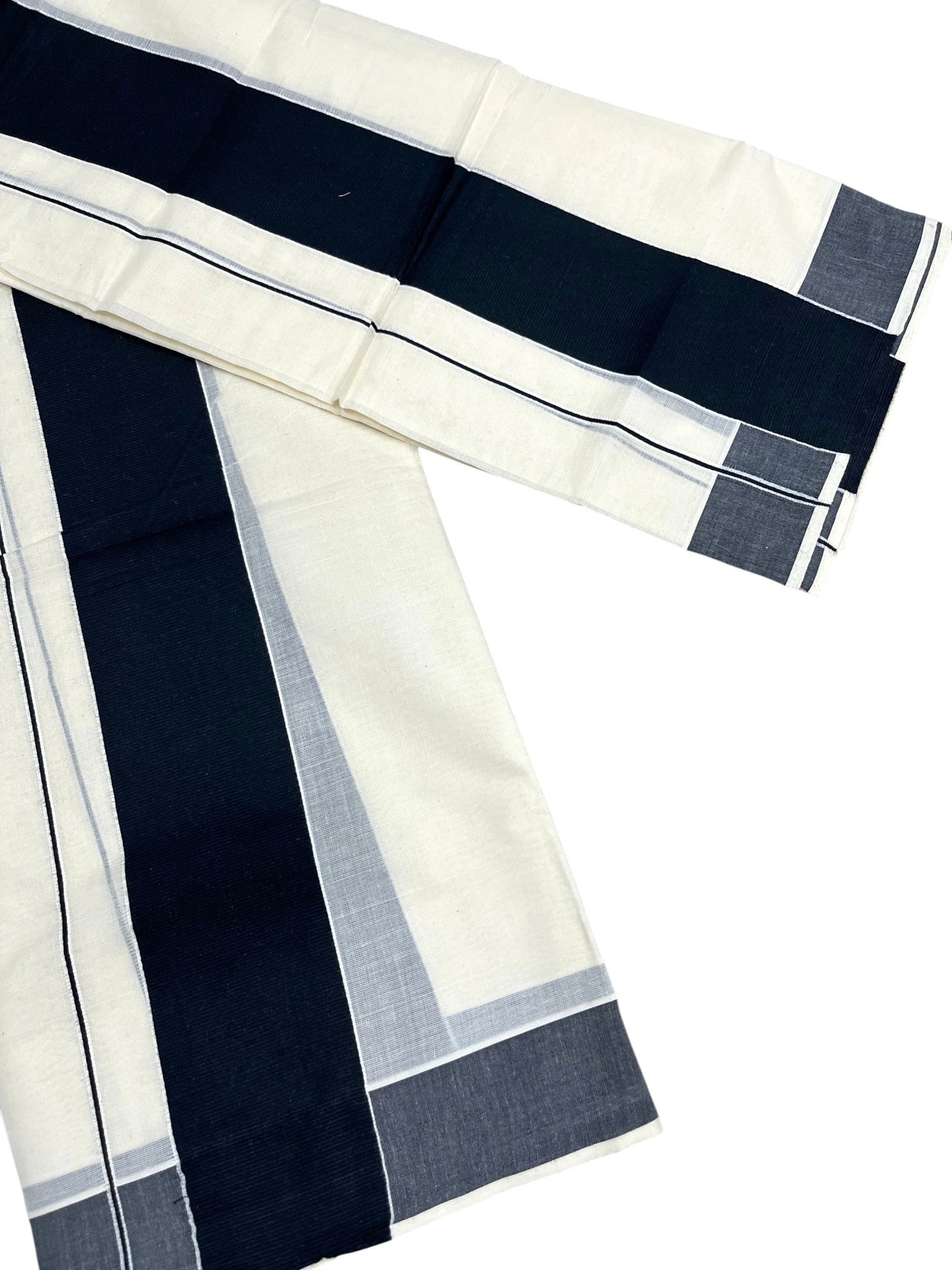 Southloom Kerala Cotton Mundum Neriyathum Single (Set Mundu) with Black Border 2.80 Mtrs