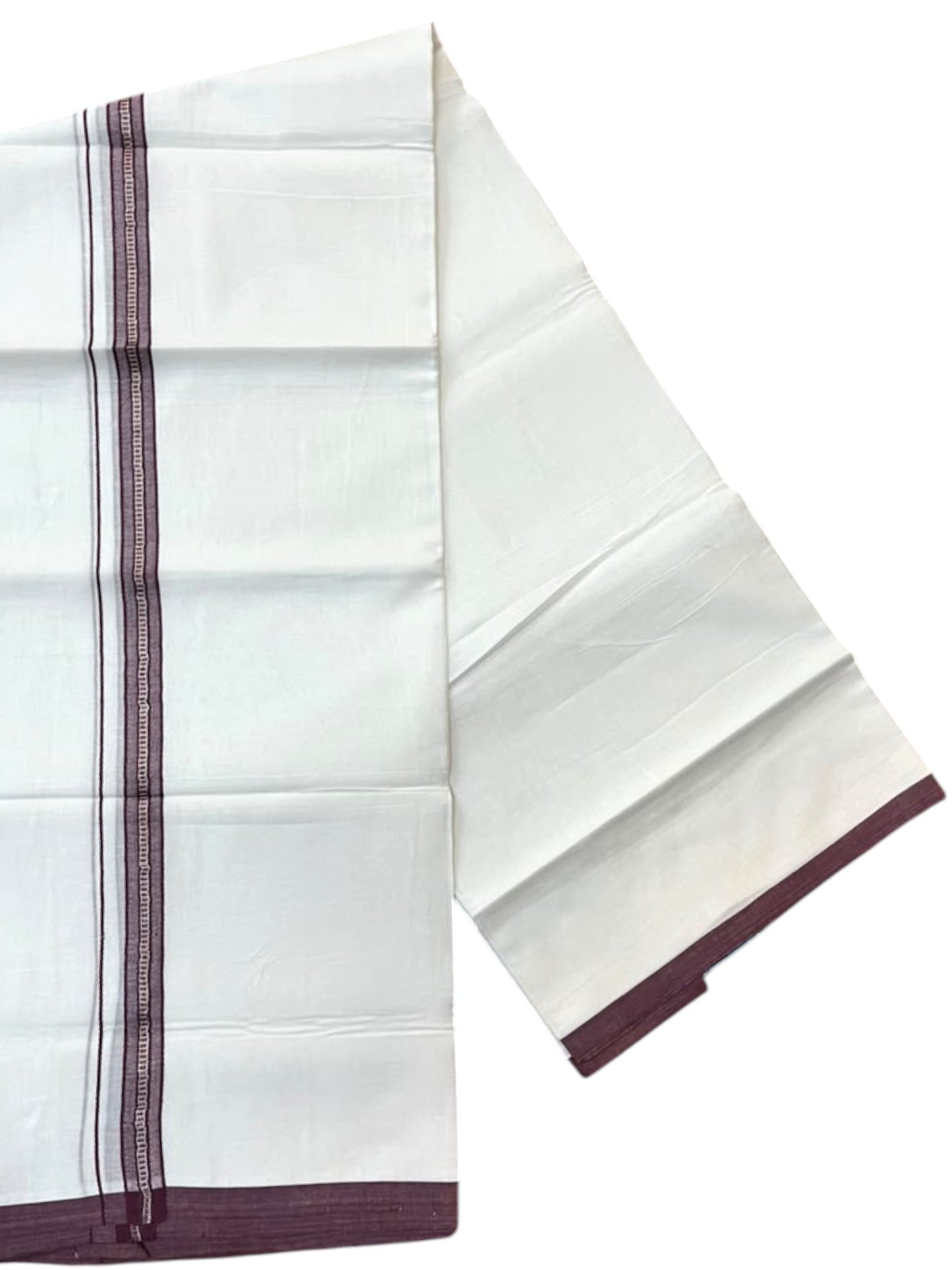 Southloom Pure White Cotton Mundu with Maroon & Silver Line Border (South Indian Kerala Dhoti)