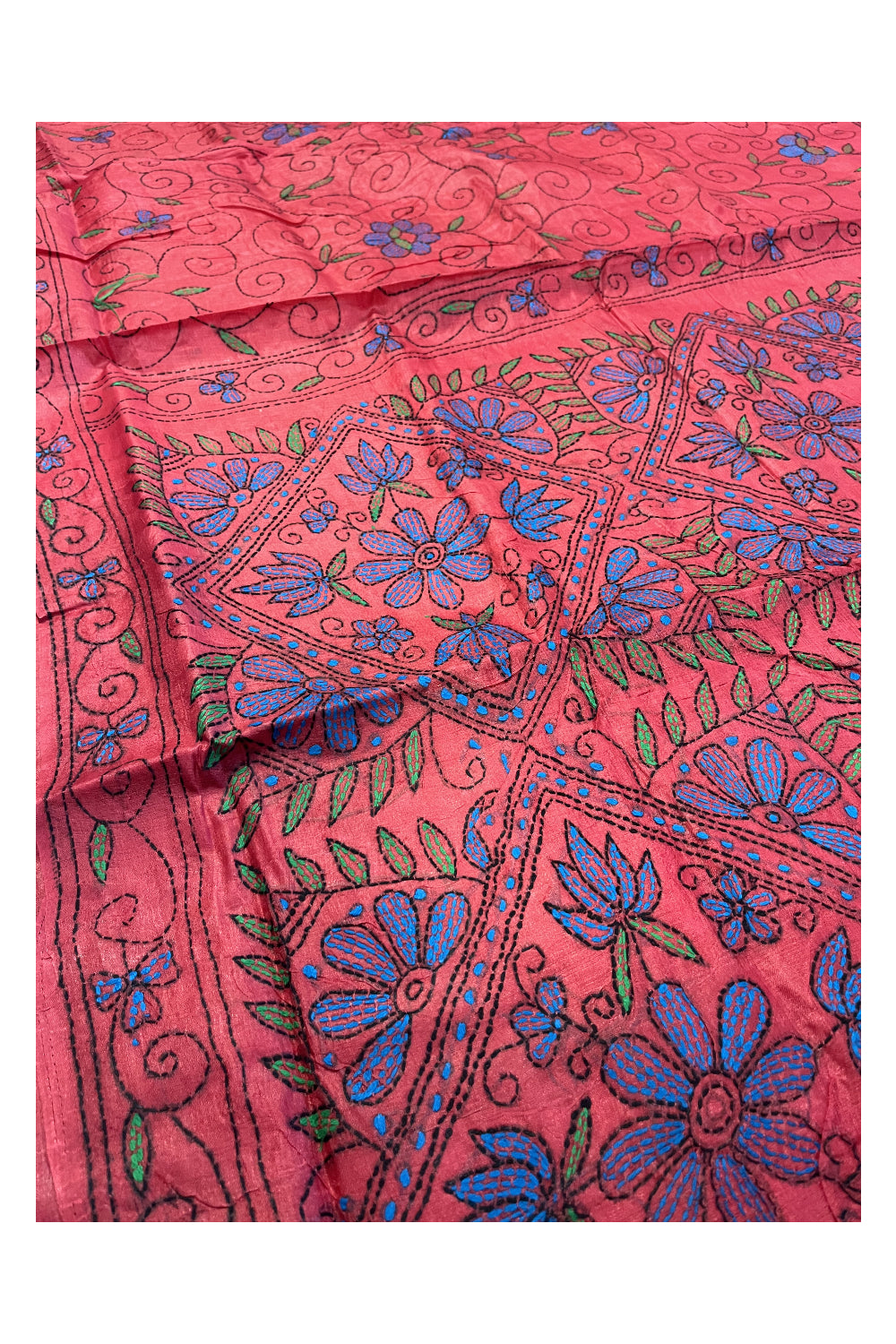 Southloom Kantha Thread Work Designer Red Saree