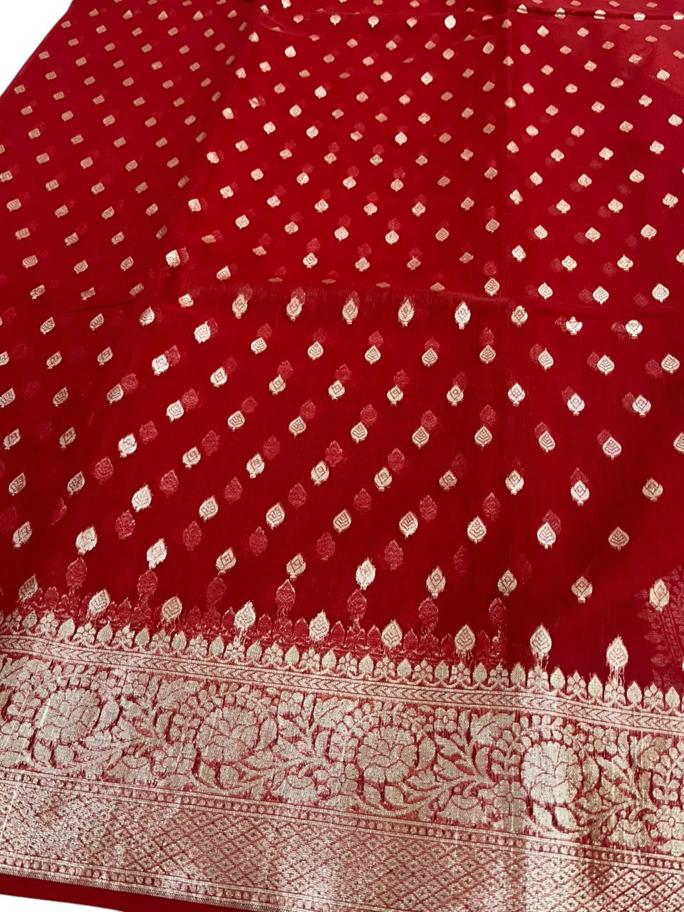 Southloom Cotton Banarasi Silk Saree with Woven Work on Body and Borders (Red)