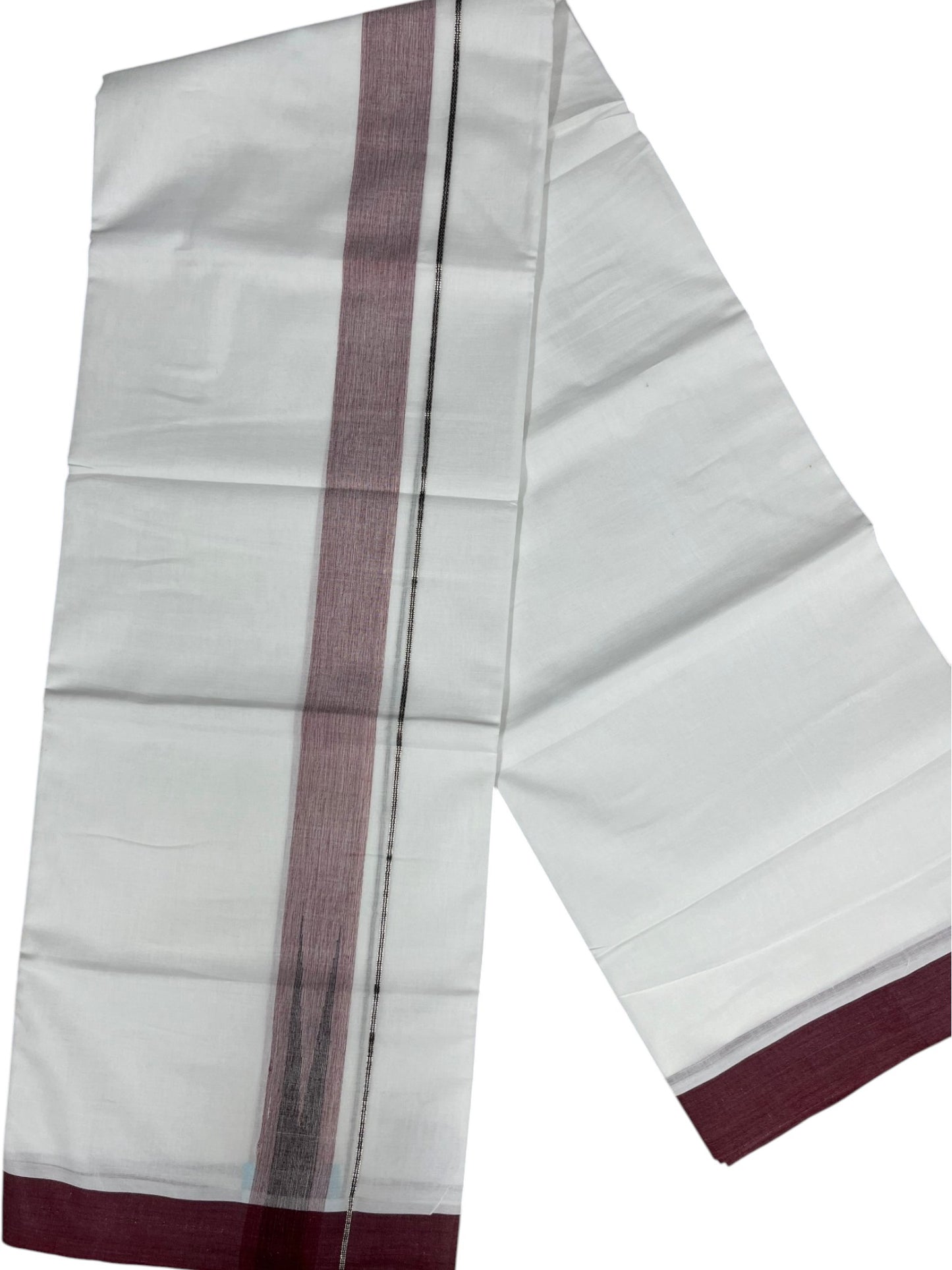 Southloom Pure White Cotton Mundu with Mroon Border (South Indian Kerala Dhoti)