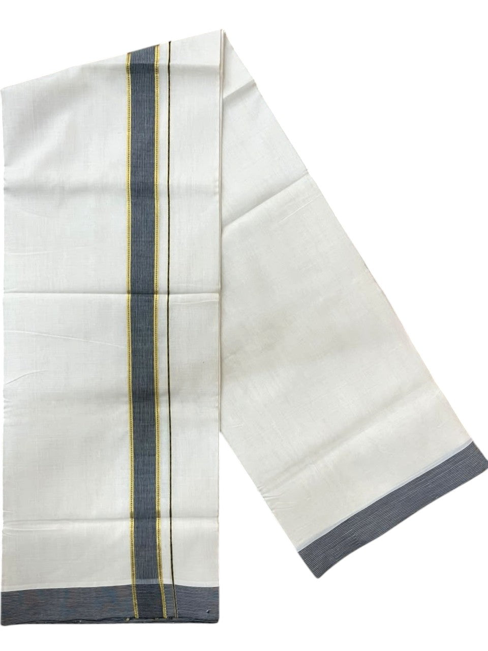 Southloom Balaramapuram Unakkupaavu Premium Handloom Cotton Double Mundu with Gold Kasavu and Black Border