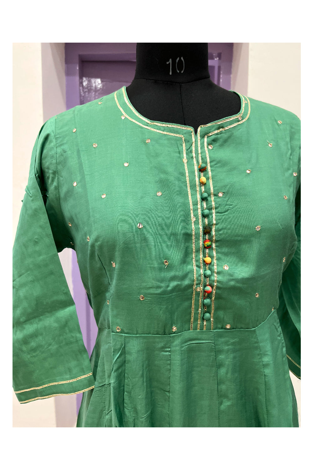 Southloom Stitched Semi Silk Green Salwar Set with Sequins Works