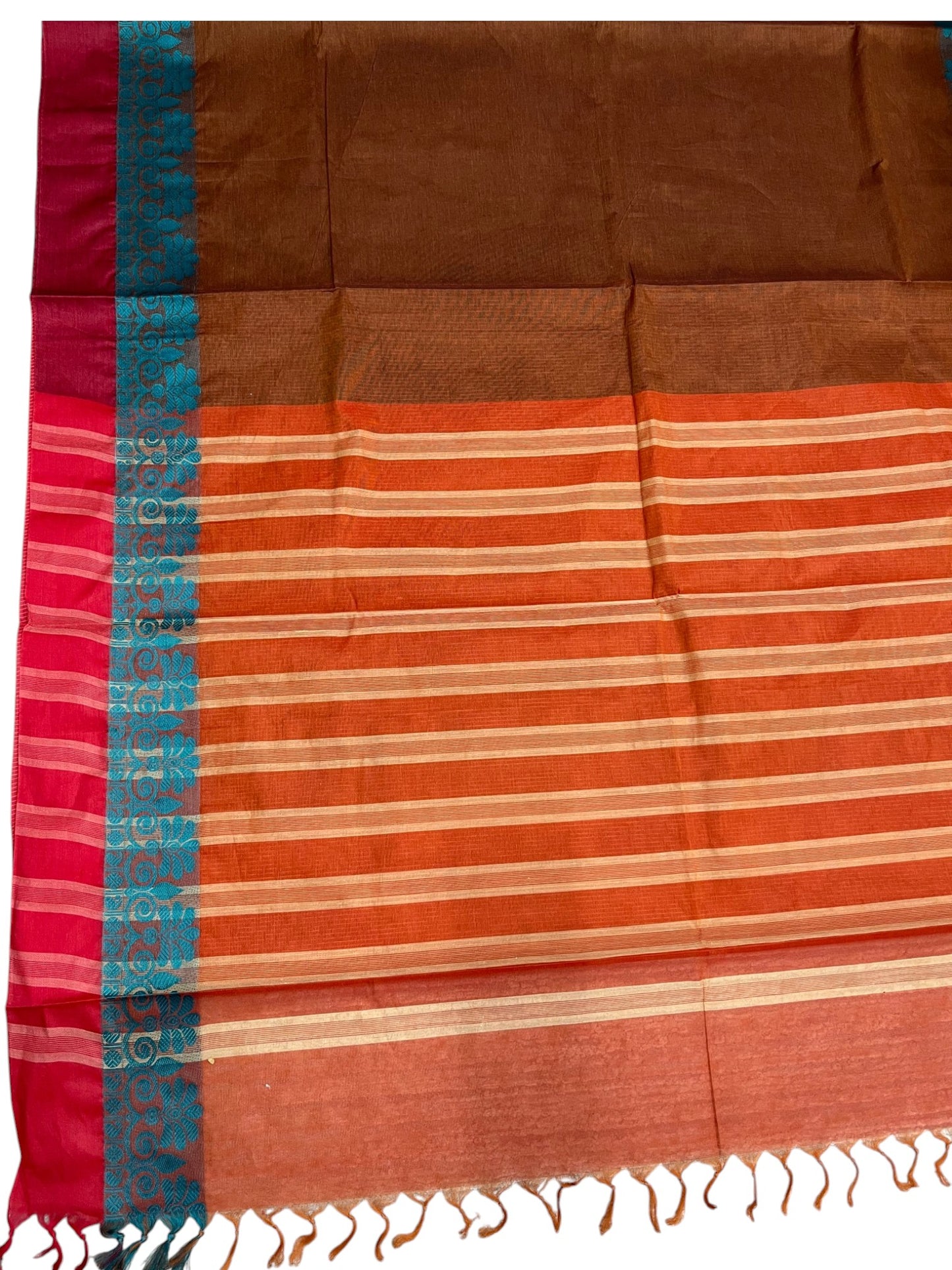 Southloom Kerala Cotton Saree with Floral Woven Works Across Body in Brown