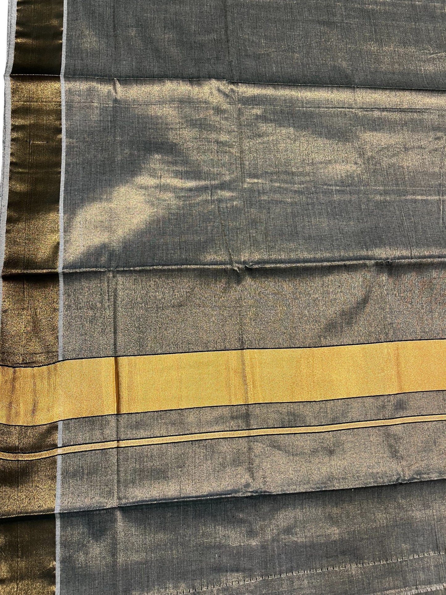 Southloom Kerala Tissue Black Plain Saree With Golden Border