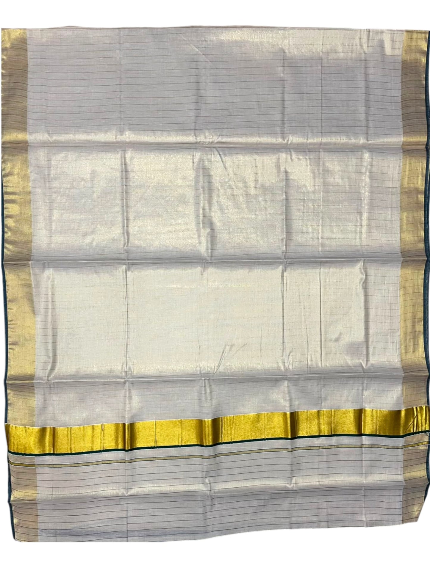 Southloom Kerala Tissue Kasavu Saree with Stripes on Body In Green Border