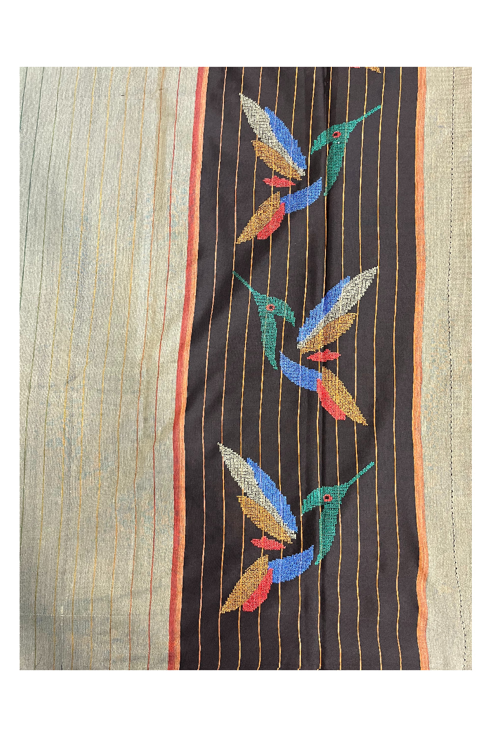 Southloom Kerala Cotton Saree with Lines on Body in Green