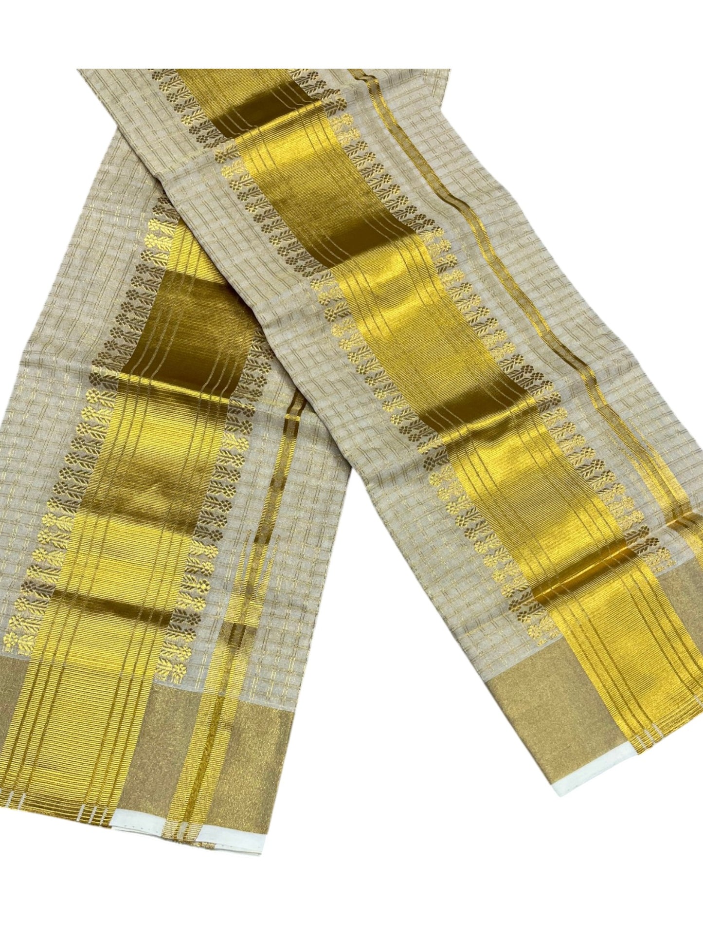 Southloom Super Premium Balaramapuram Handloom Check Cotton Wedding Pudava Set Mundu
