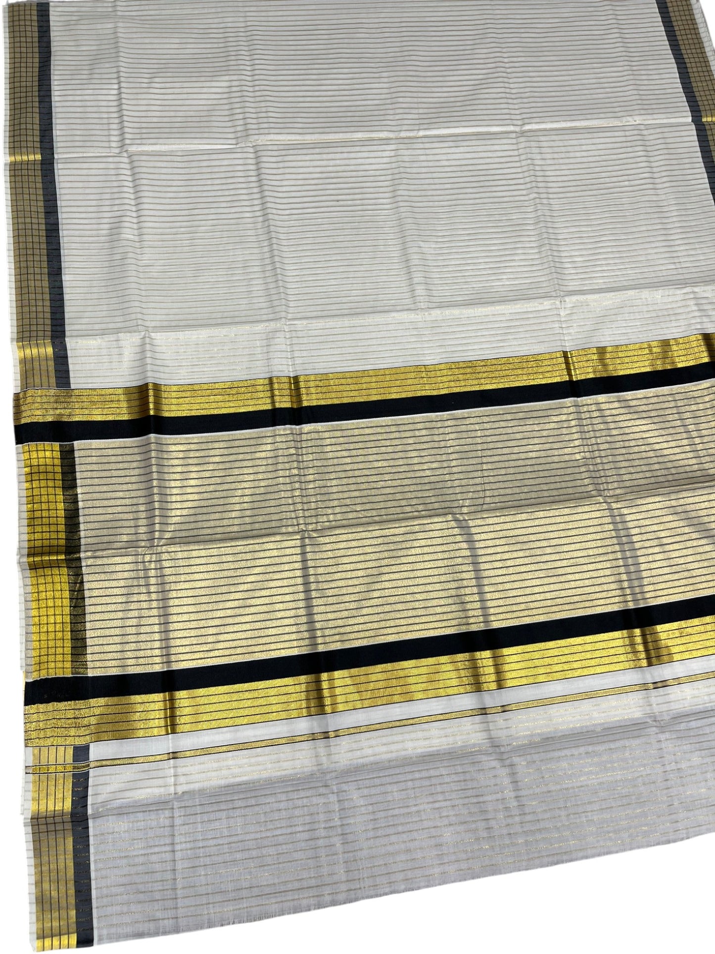 Southloom Kerala Pure Cotton Saree with Stripes on Body and Borders in Black SL334