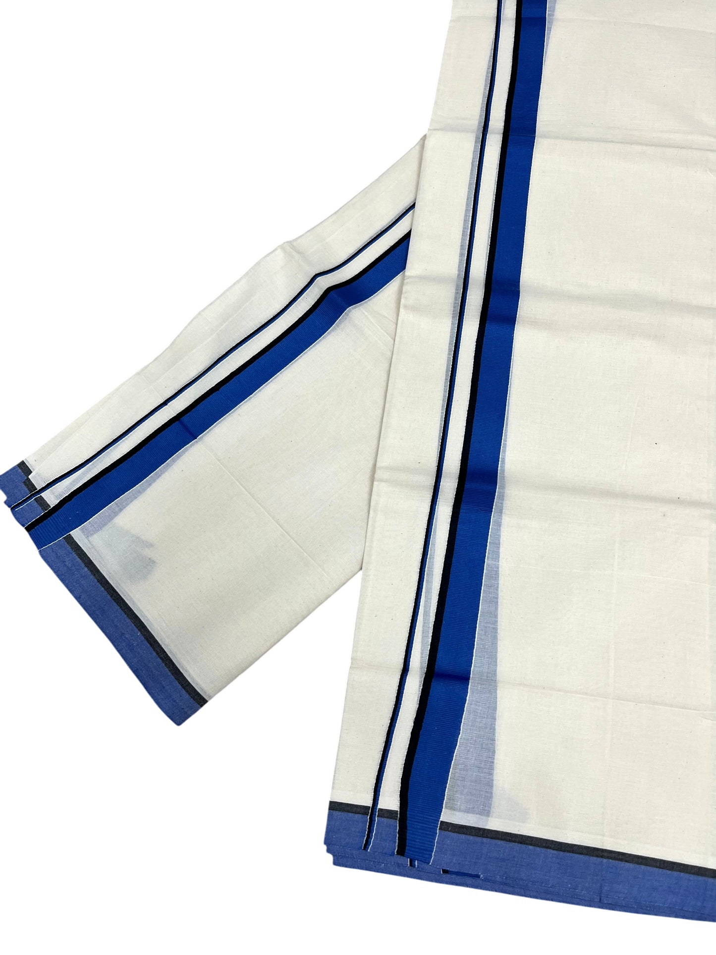 Southloom Pure Cotton Kerala Single Set Mundu (Mundum Neriyathum) Blue Border 2.80 Mtr SL345