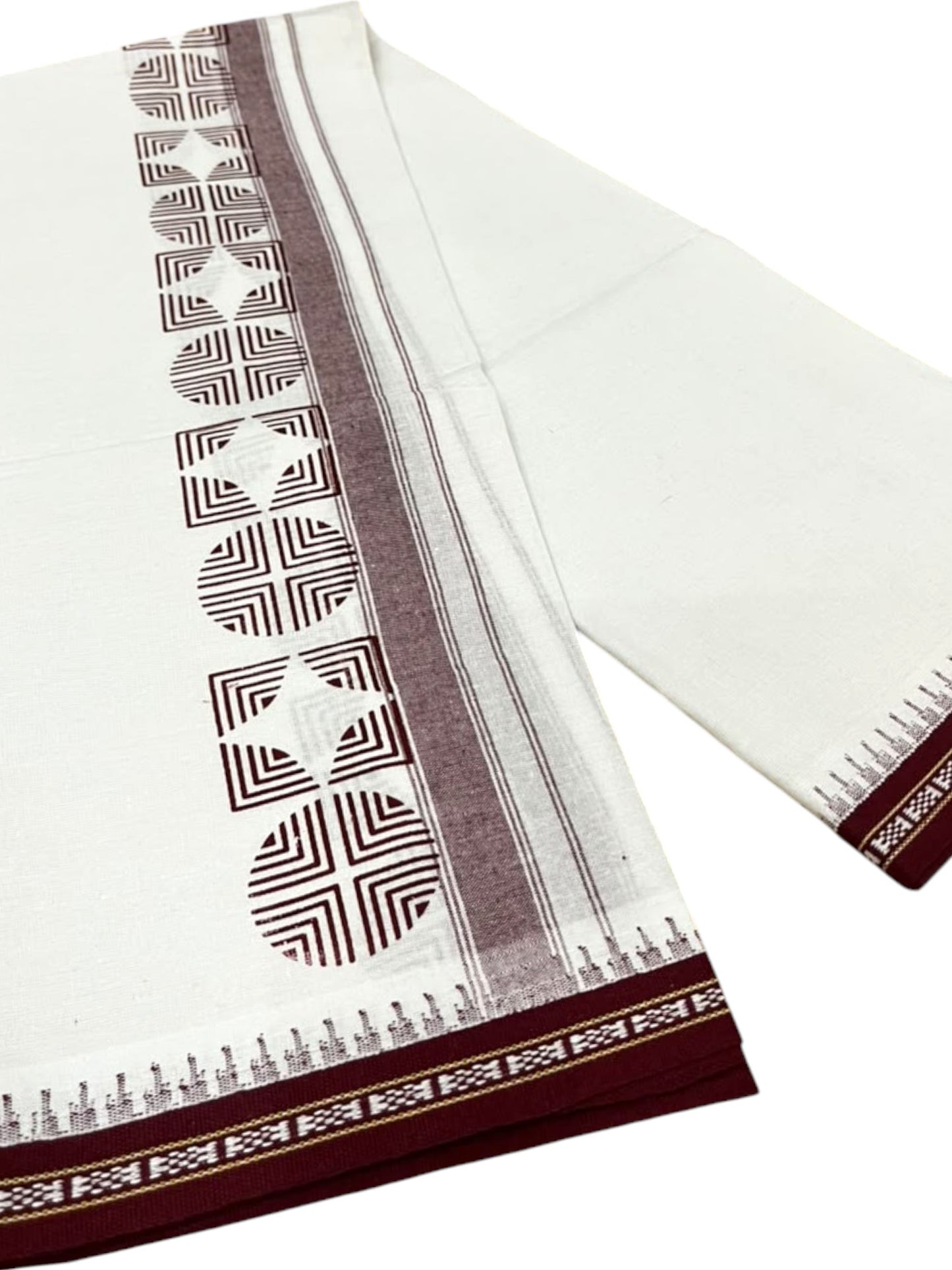 Southloom White Maroon Printed Single Mundu / Otta Mundu / Lungi (South Indian Kerala Dhoti) SL622