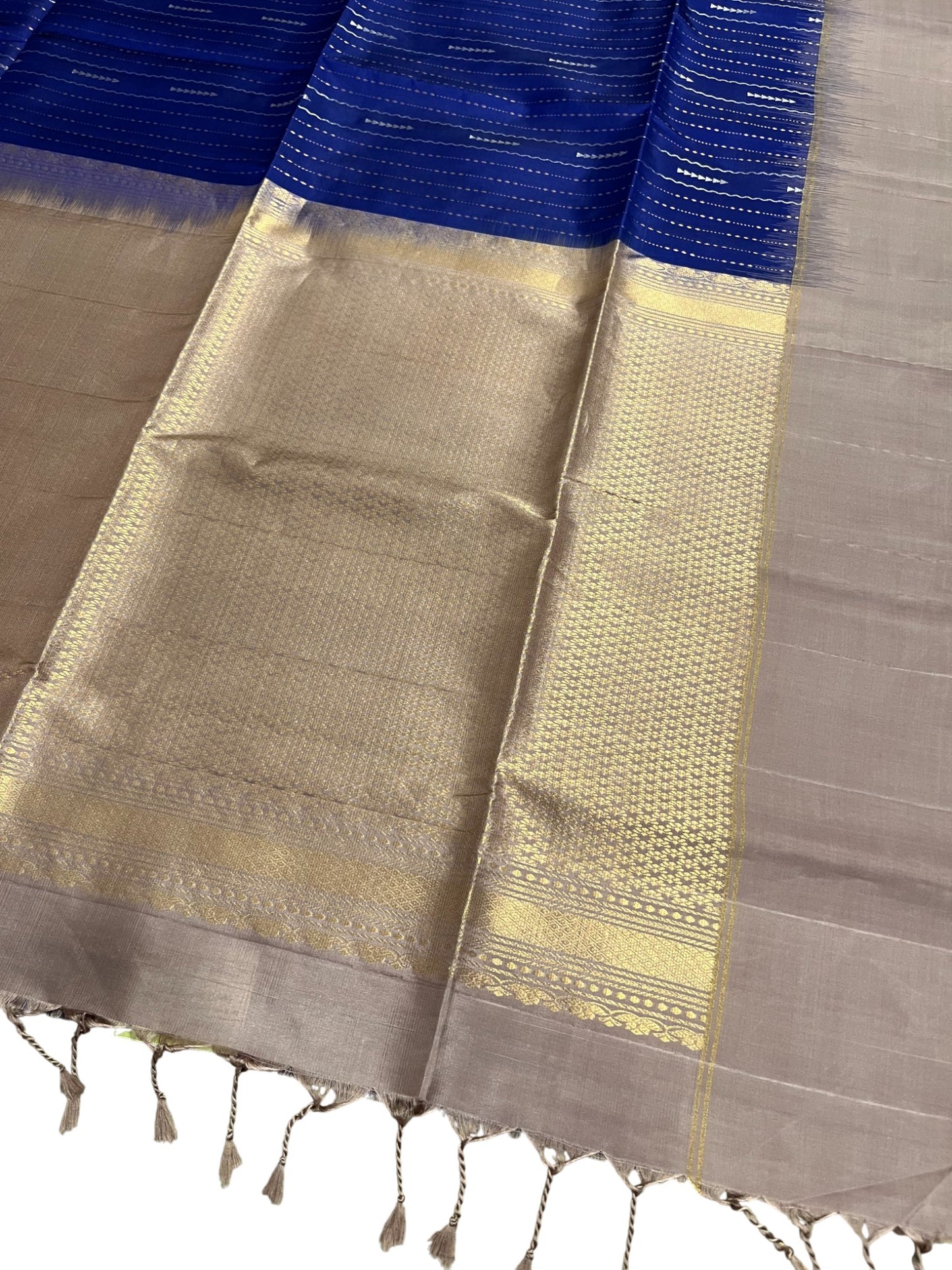 Southloom Pure Handloom Bridal Kanchipuram Silk Saree with Korvai Work (Grey & Blue)