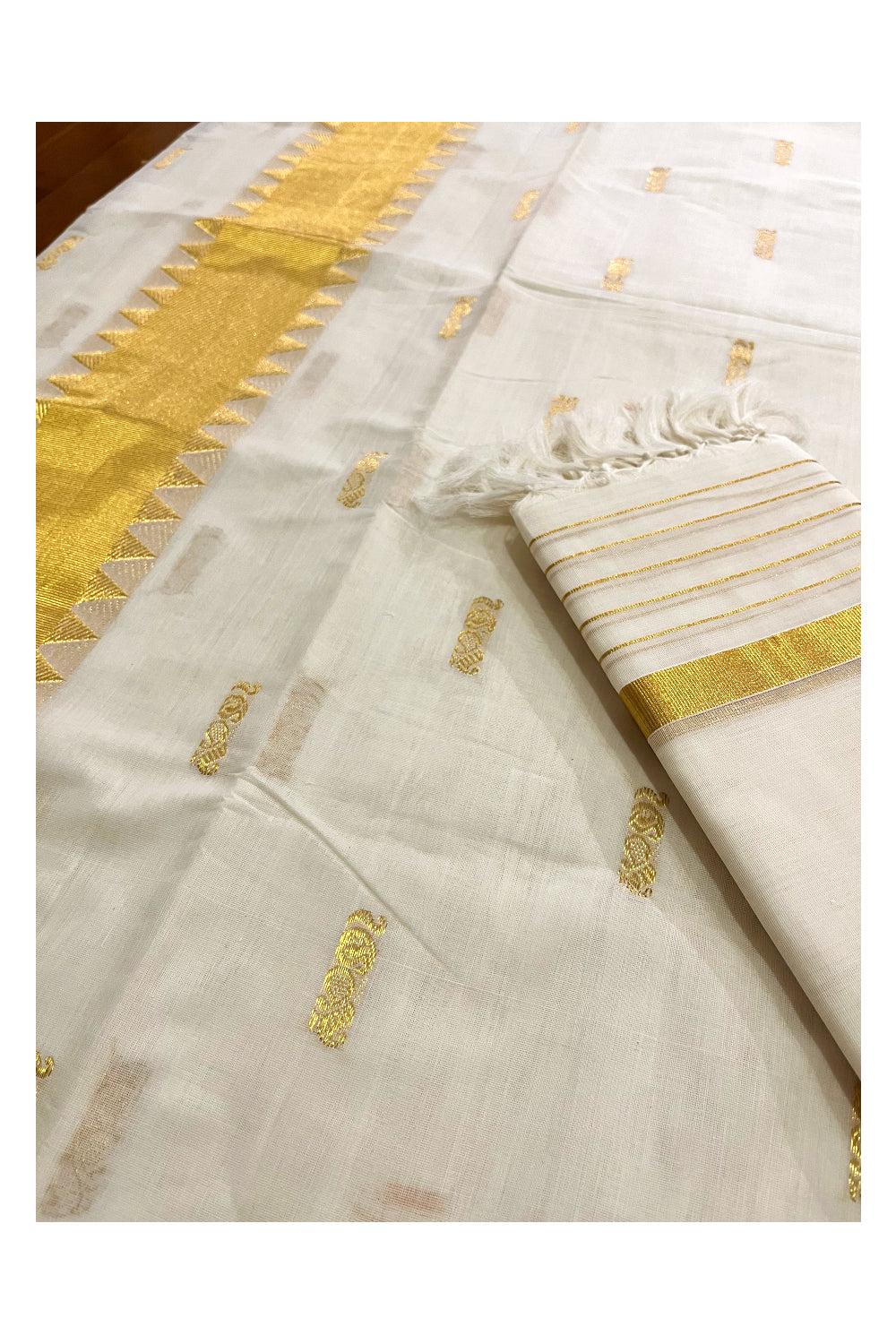 Southloom Premium Handloom Kasavu Churidar Salwar Material with Woven Designs (include Plain Shawl / Dupatta)