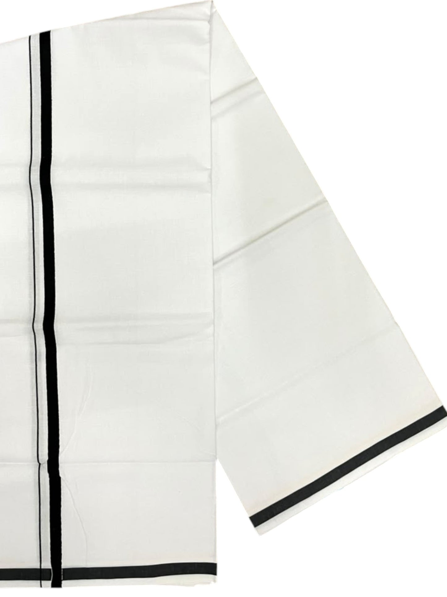 Southloom Pure White Cotton Single Mundu with Black Border (South Indian Kerala Dhoti)
