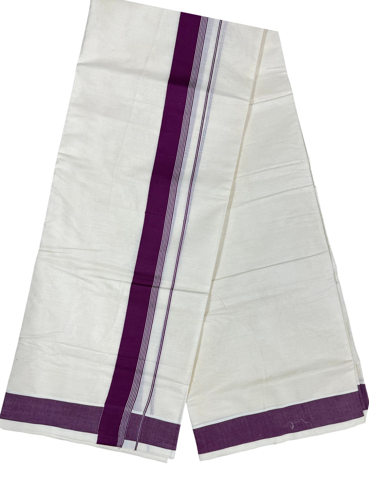 Southloom Pure Cotton Mundu with Purple Border (South Indian Kerala Dhoti)