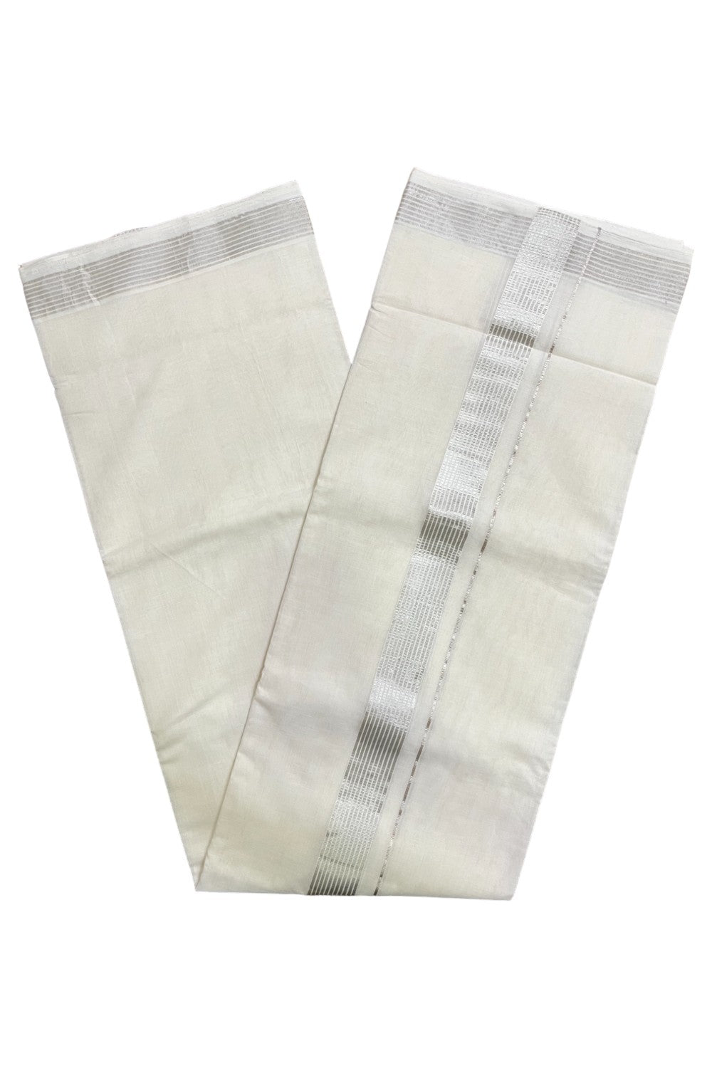 Southloom™ Premium Handloom Mundu with Silver Lines Kasavu Kara (South Indian Kerala Dhoti)