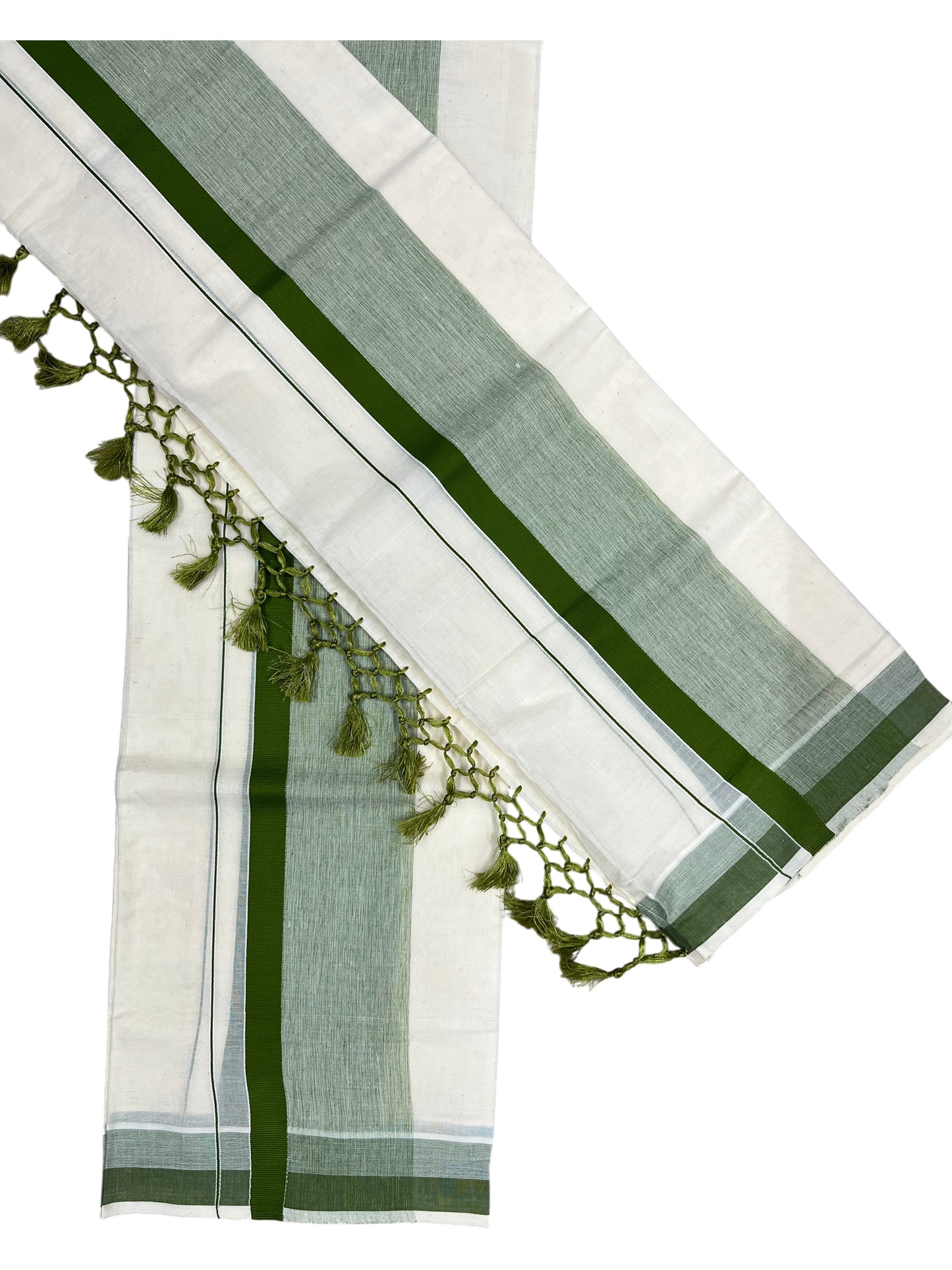 Southloom Kerala Cotton Mundum Neriyathum Single (Set Mundu) with Green Border 2.80 Mtrs