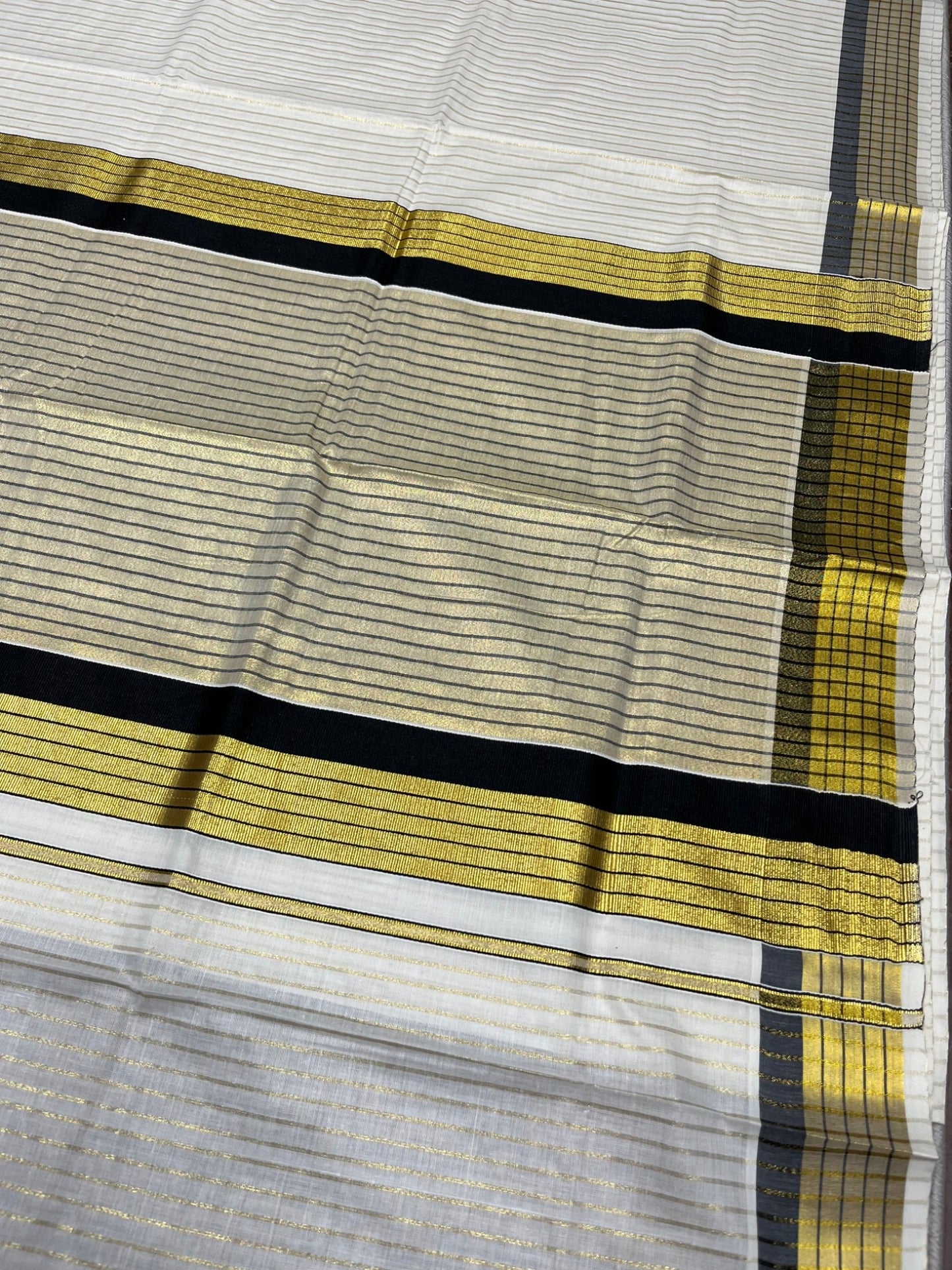Southloom Kerala Pure Cotton Saree with Stripes on Body and Borders in Black SL334