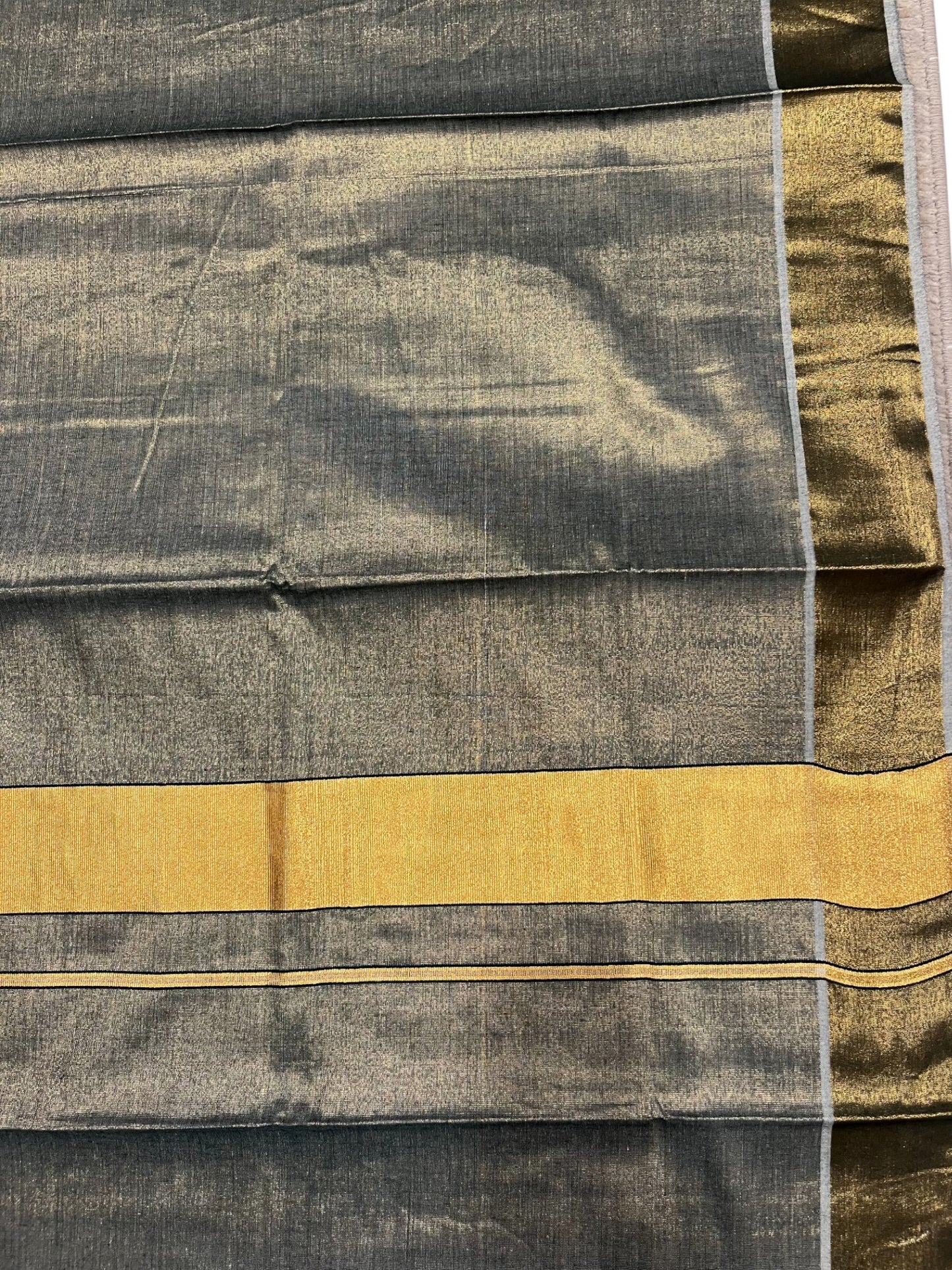 Southloom Kerala Tissue Black Plain Saree With Golden Border