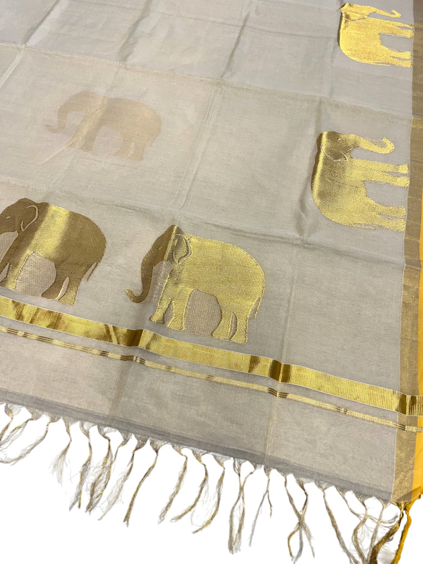 Southloom Super Premium Balaramapuram Unakkupaavu Handloom Tissue Saree with Elephant Woven Design on Body and Border