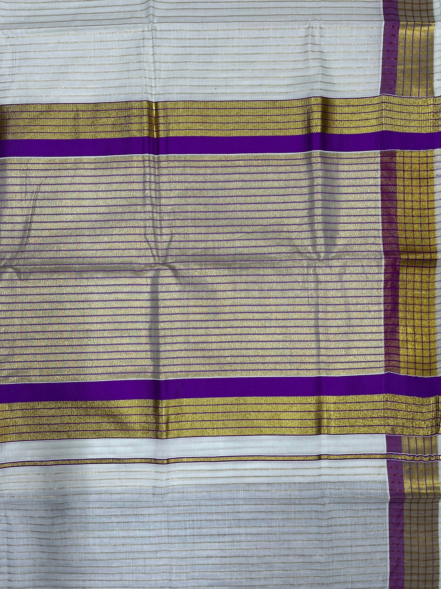 Southloom Kerala Pure Cotton Saree with Stripes on Body and Borders in Violet SL334