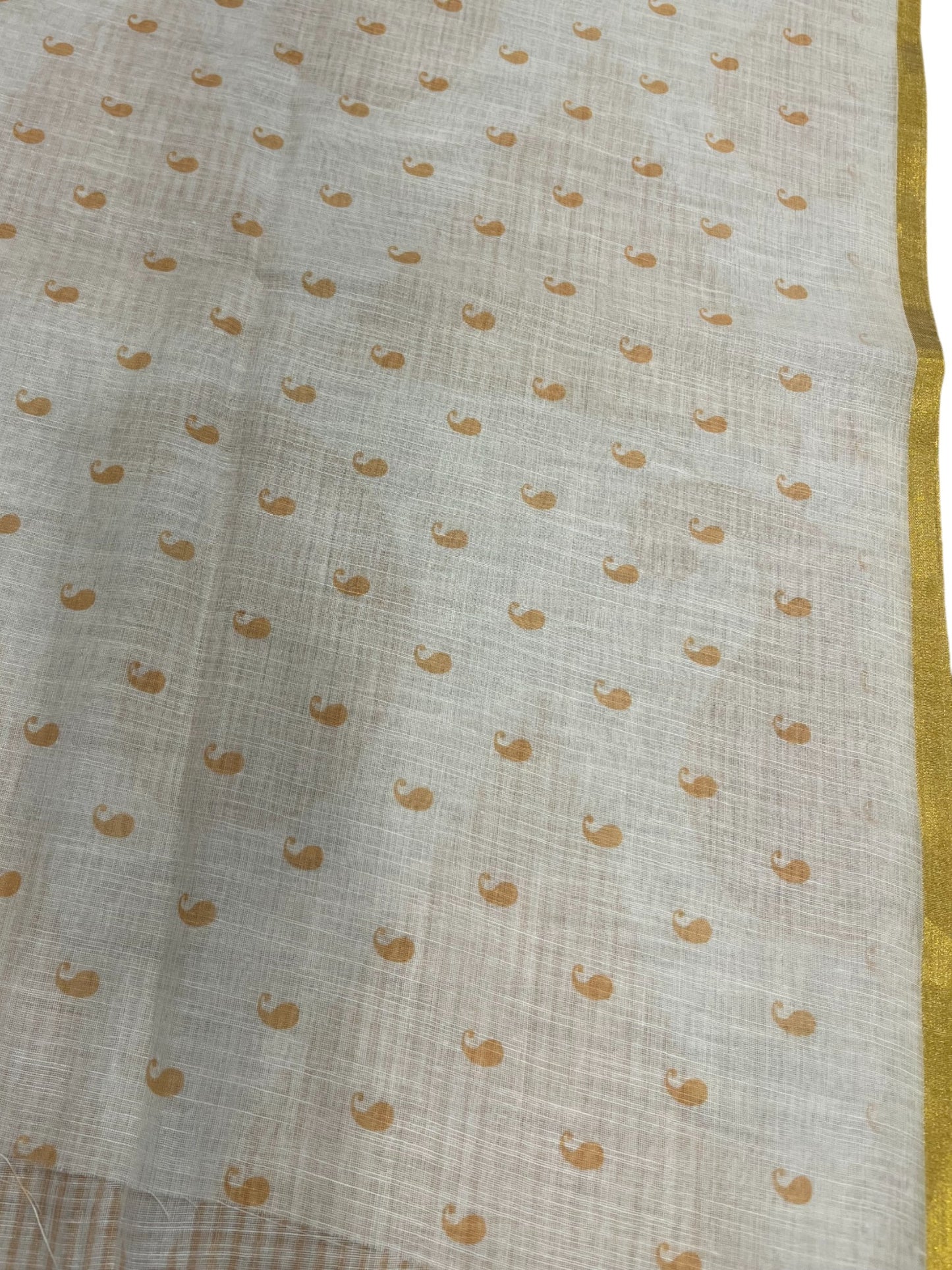 Southloom Cotton Saree with Floral Works Across Body in Beige