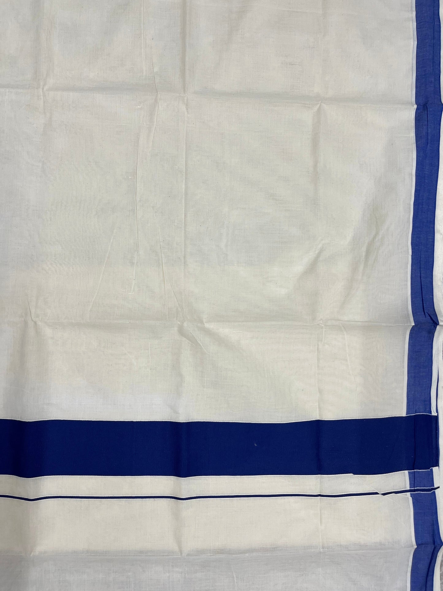 Southloom Kerala Pure Cotton Plain Kasavu Saree with Blue Border 3 inch