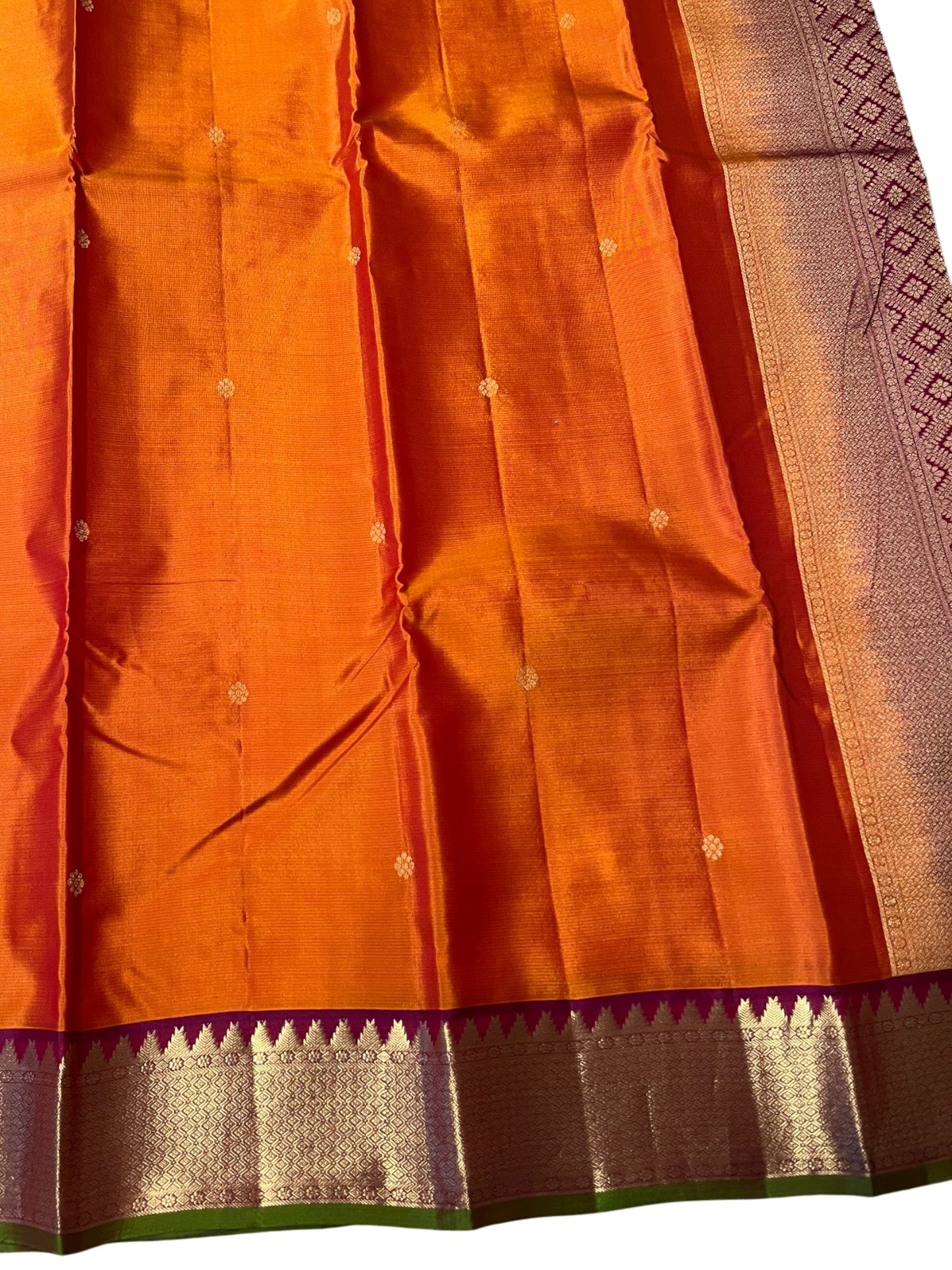 Southloom Pure Handloom Bridal Kanchipuram Silk Saree with Korvai Work (Orange & Magenta )