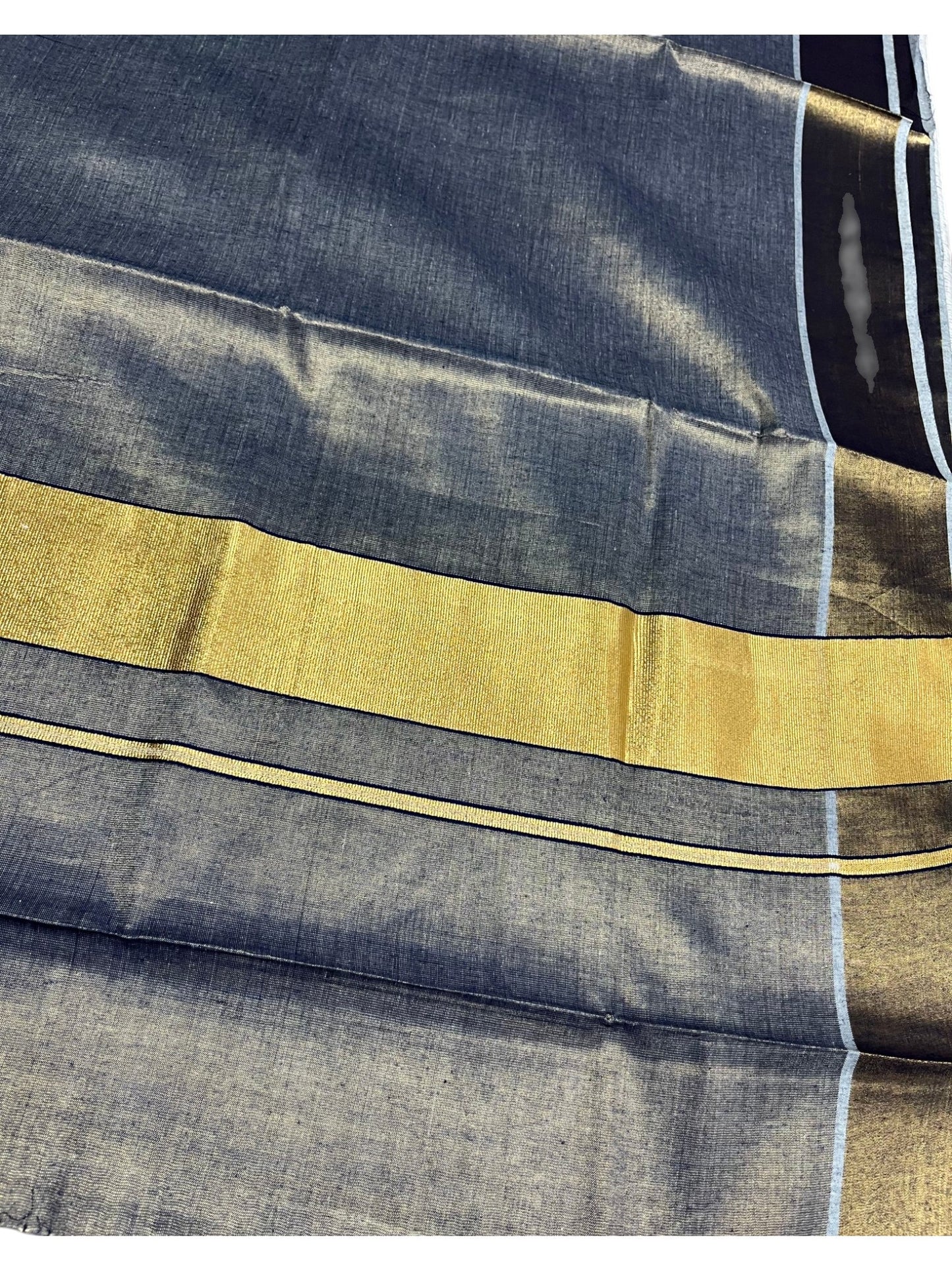 Southloom Kerala Tissue Blue Plain Saree With Golden Border