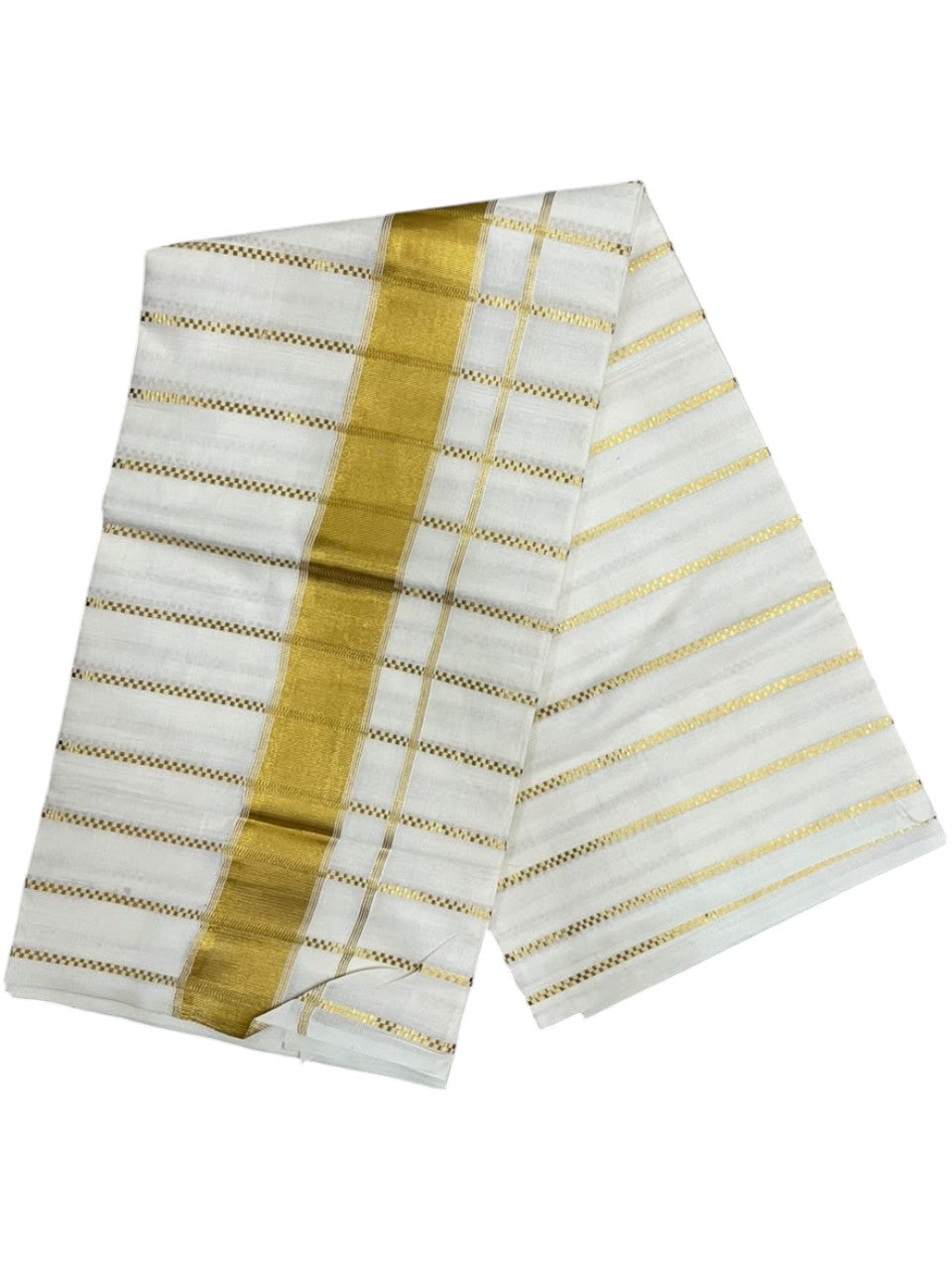 Southloom Kerala Pure Cotton Kasavu Saree with Stripes on Body