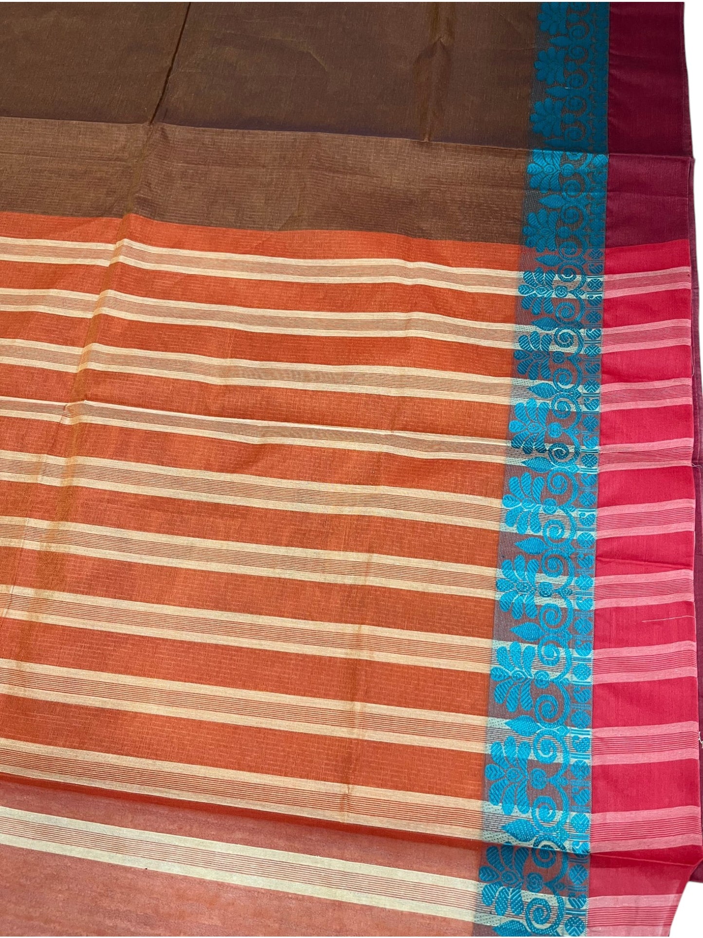 Southloom Kerala Cotton Saree with Floral Woven Works Across Body in Brown