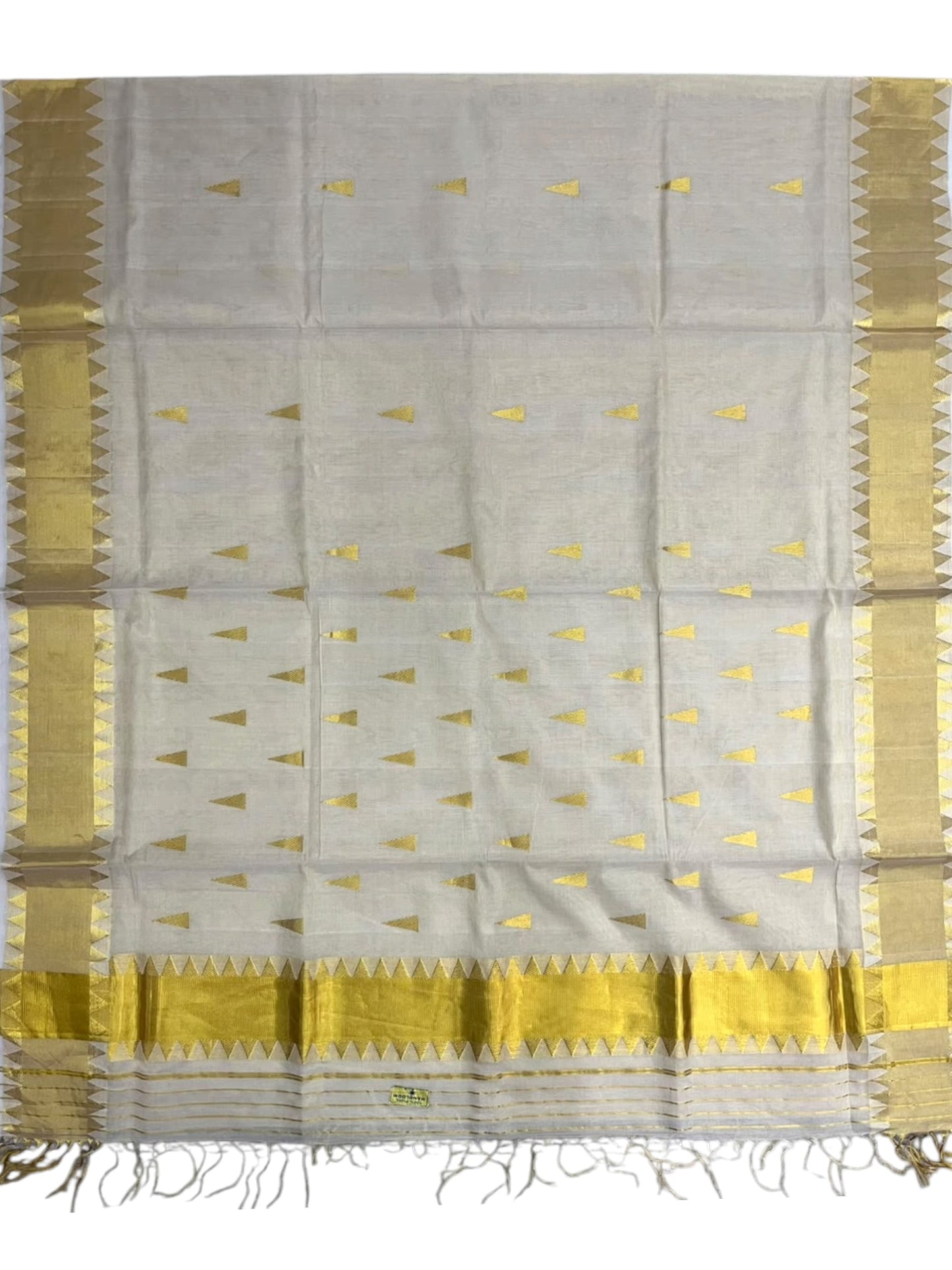 Southloom Super Premium Balaramapuram Handloom Tissue Saree with Temple Design and Gold Kasavu Border