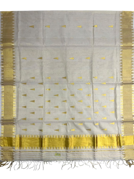 Southloom Super Premium Balaramapuram Handloom Tissue Saree with Temple Design and Gold Kasavu Border