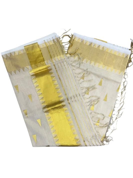 Southloom Super Premium Balaramapuram Handloom Tissue Saree with Temple Design and Gold Kasavu Border