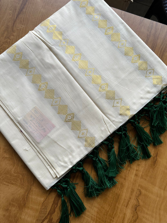 Woven Work Green Tassels Kerala Saree 0036