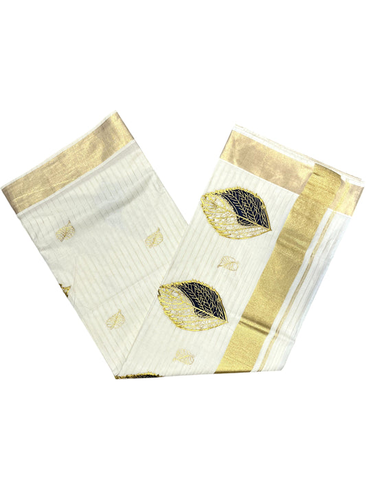 Southloom Kasavu Lines Saree with High Quality Embroidery Work in Kasavu and Brown