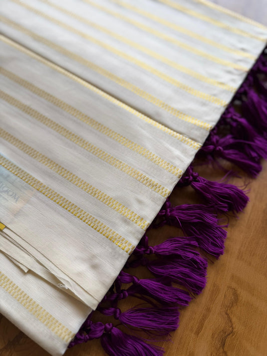 Woven Work Purple Tassels Kerala Saree (SL0044)