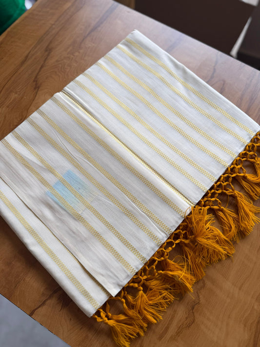 Woven Work Mustard Yellow Tassels Kerala Saree (SL0045)