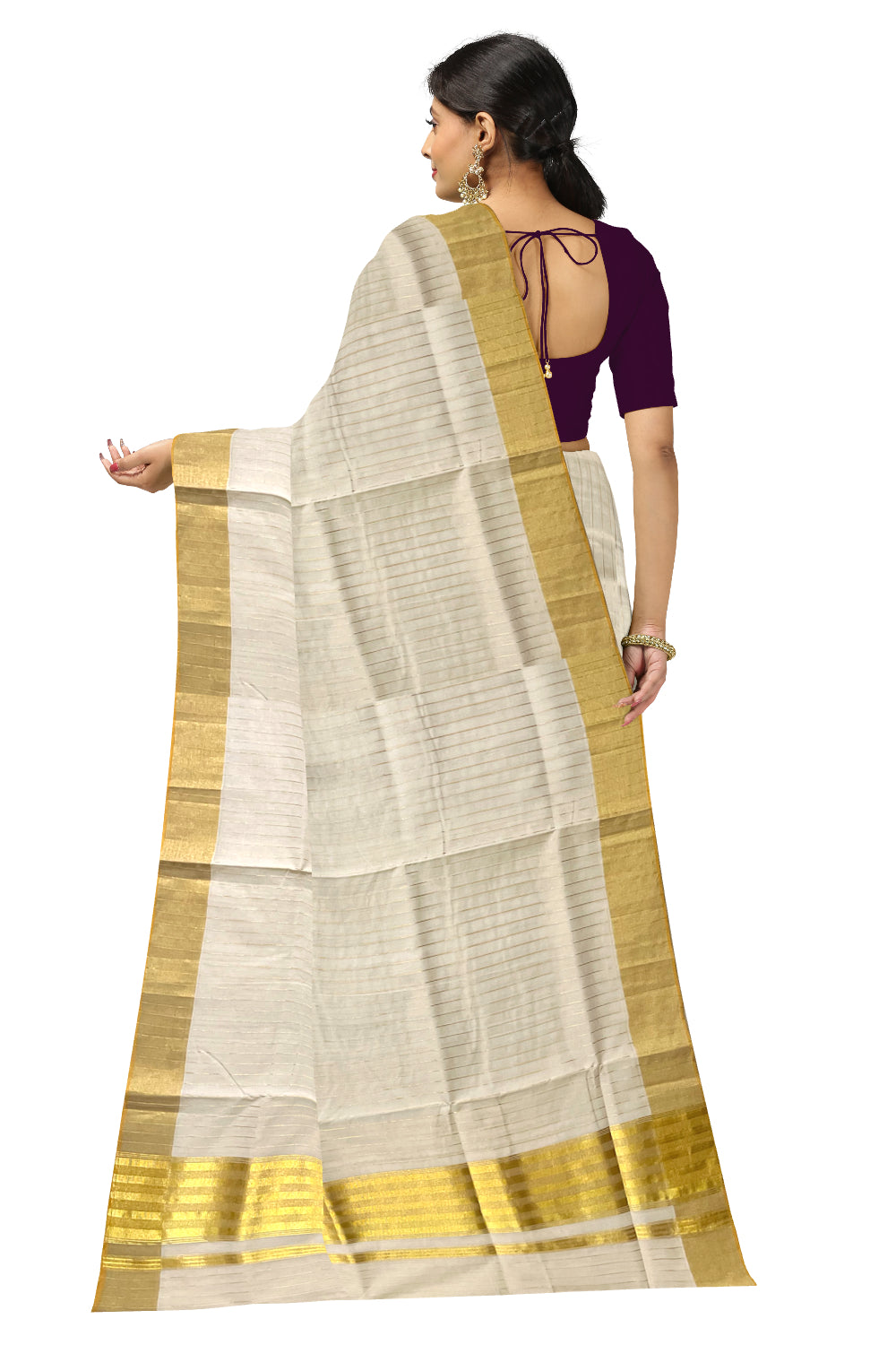 Southloom Super Premium Balaramapuram Unakkupaavu Handloom Saree with Kasavu Lines Across Body