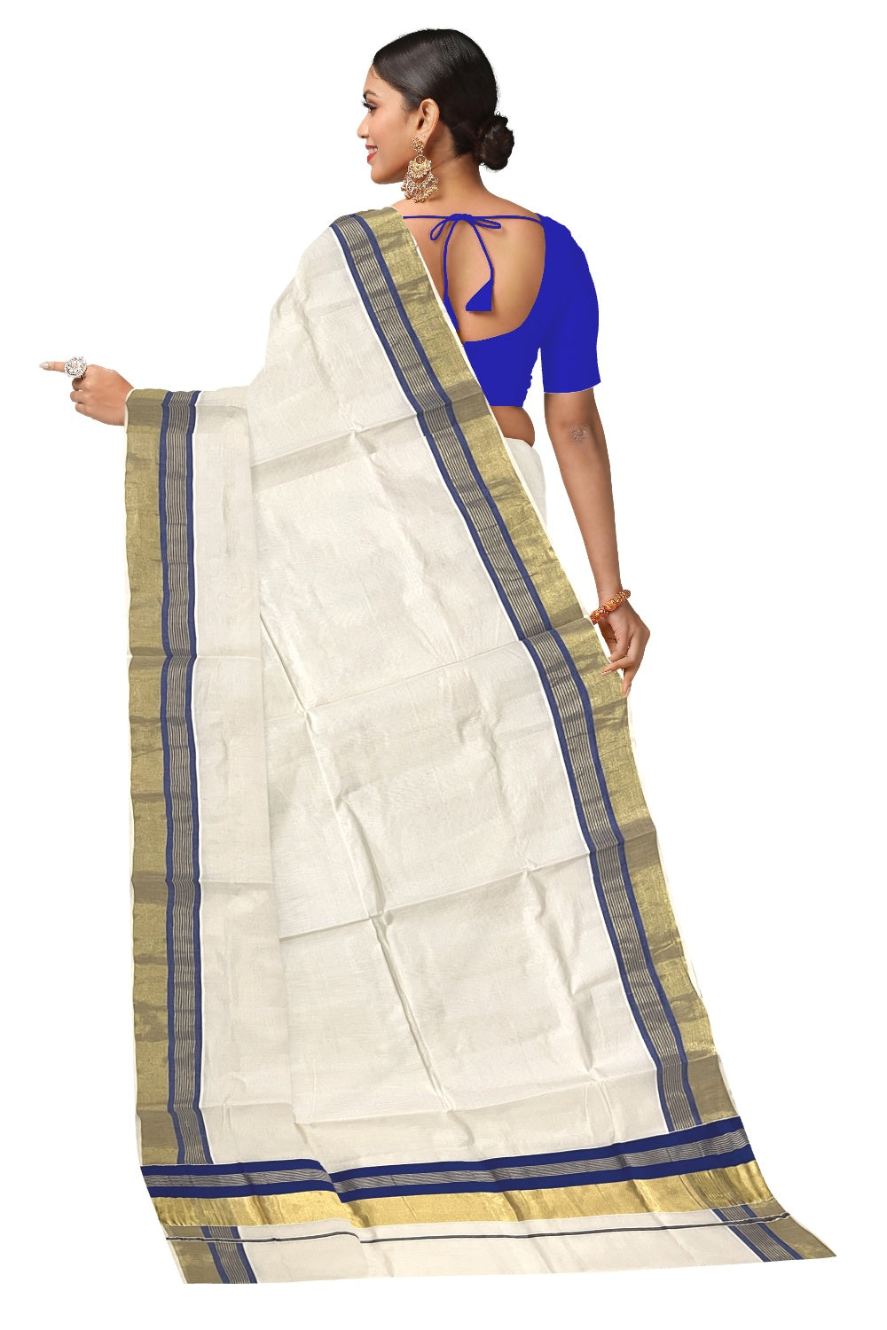 Pure Cotton Kerala Saree with Kasavu and Blue Border