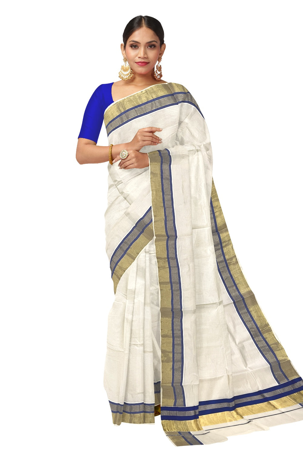 Pure Cotton Kerala Saree with Kasavu and Blue Border