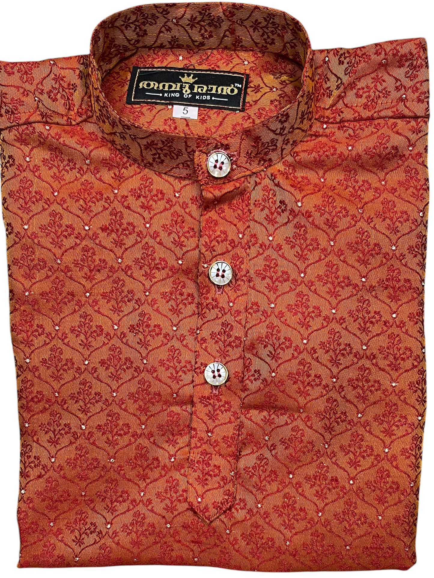 Southloom Semi Silk Short Kurta for Kids in Reddish Orange Colour