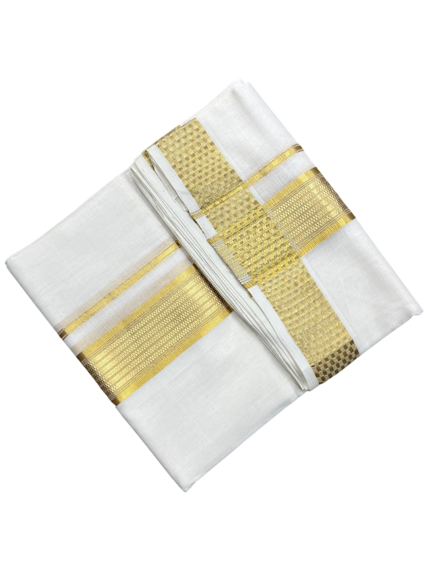 Southloom Premium Handloom Cotton Double Mundu with Gold Kasavu and Paa Neythu Border Border