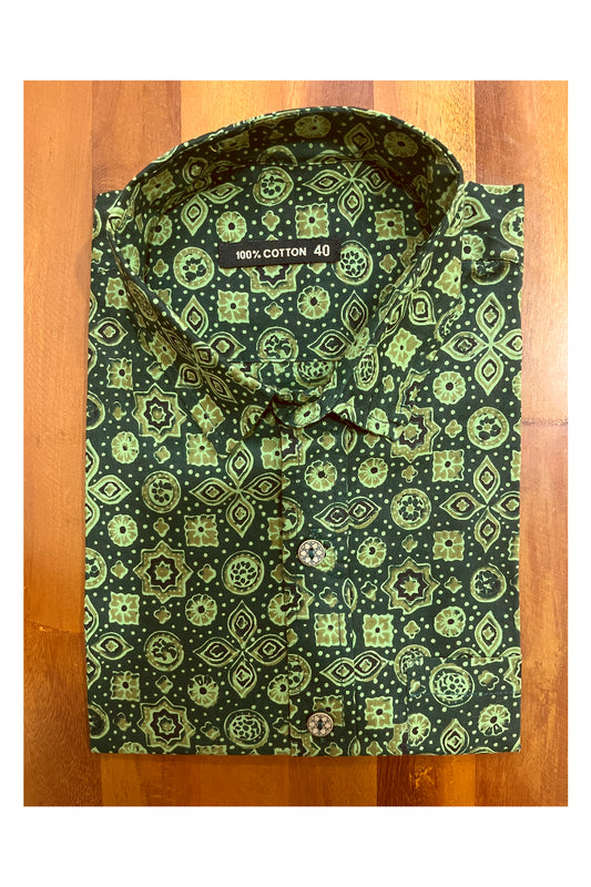 Southloom Jaipur Cotton Green Hand Block Printed Shirt (Half Sleeves)