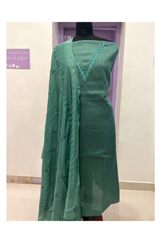 Southloom™ Kota Fabric Churidar Salwar Suit Material in Green with Bead Design Yoke